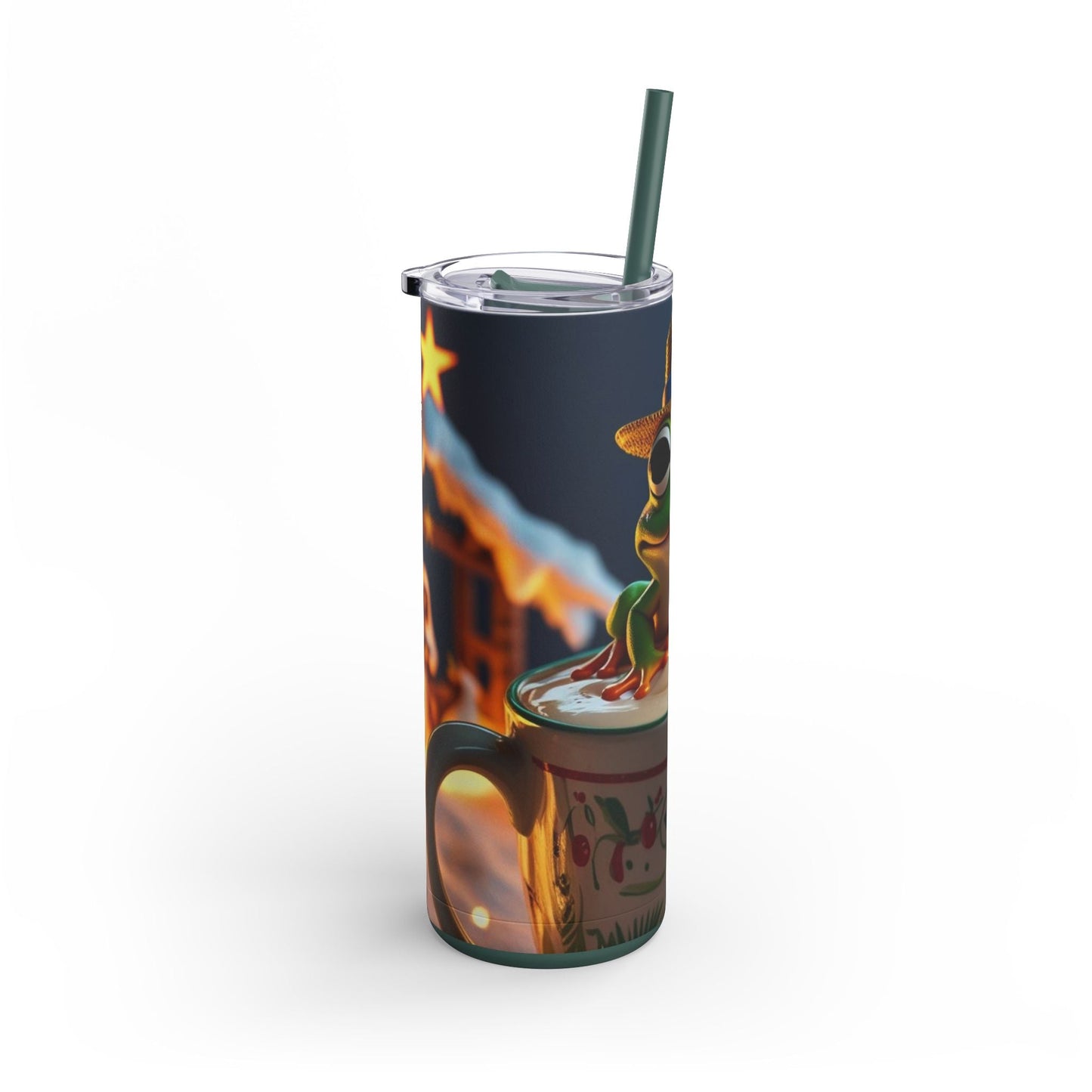 Puerto Rican Christmas Funky Frog Themed Tumbler | 20oz Skinny Drinkware for Nature Lovers, Gift for Kids, Summer Vibes, Eco - Friendly, Party Favor - Metamorphosis Creations