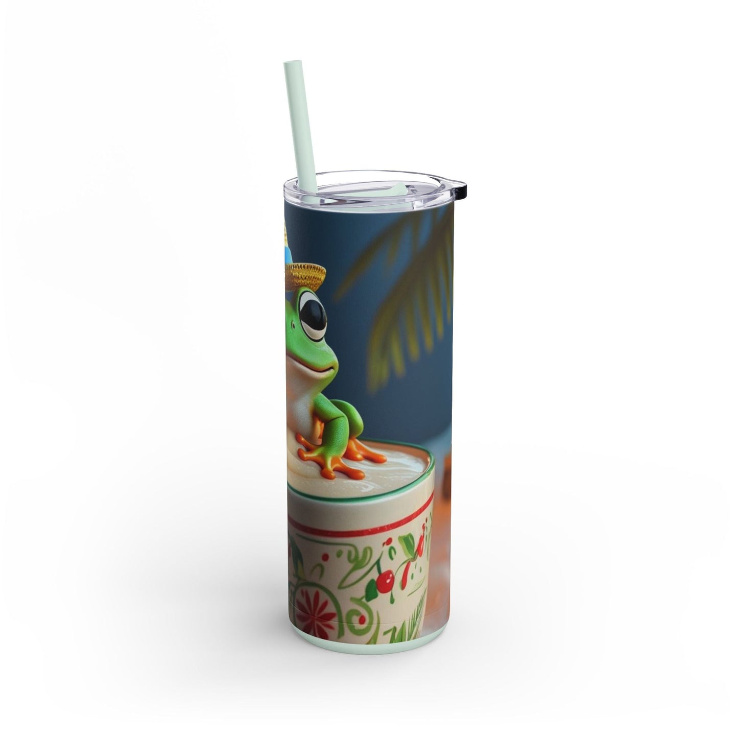 Puerto Rican Christmas Funky Frog Themed Tumbler | 20oz Skinny Drinkware for Nature Lovers, Gift for Kids, Summer Vibes, Eco - Friendly, Party Favor - Metamorphosis Creations