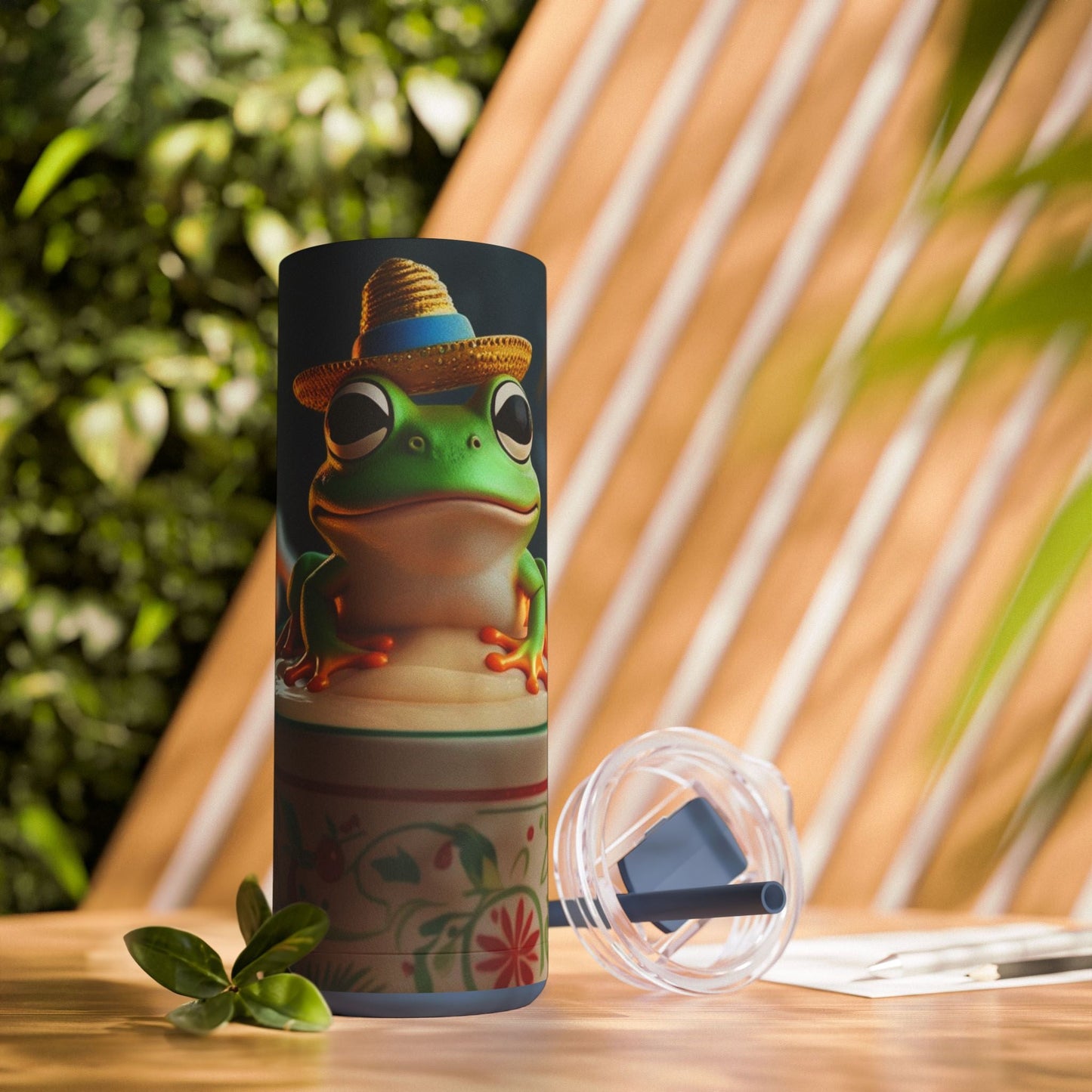 Puerto Rican Christmas Funky Frog Themed Tumbler | 20oz Skinny Drinkware for Nature Lovers, Gift for Kids, Summer Vibes, Eco - Friendly, Party Favor - Metamorphosis Creations