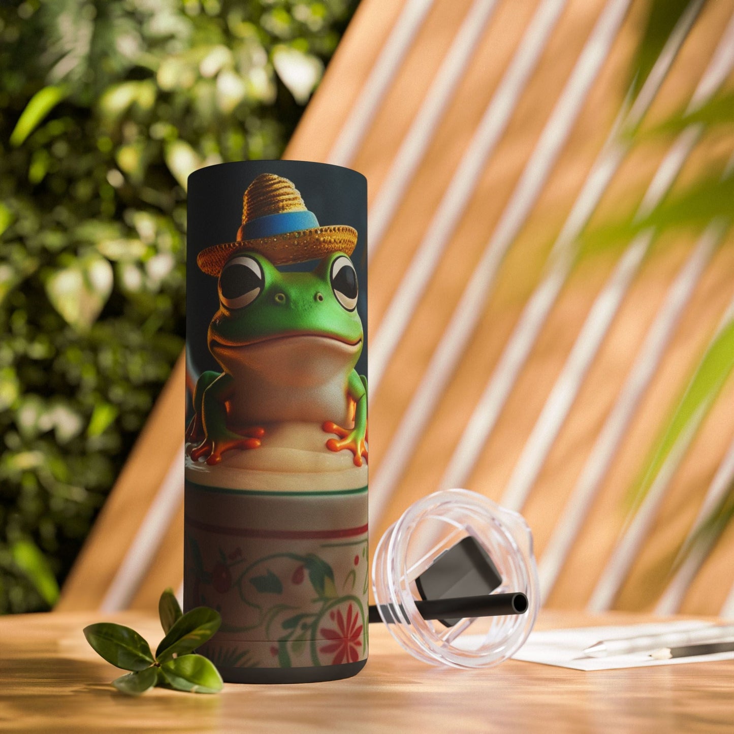 Puerto Rican Christmas Funky Frog Themed Tumbler | 20oz Skinny Drinkware for Nature Lovers, Gift for Kids, Summer Vibes, Eco - Friendly, Party Favor - Metamorphosis Creations
