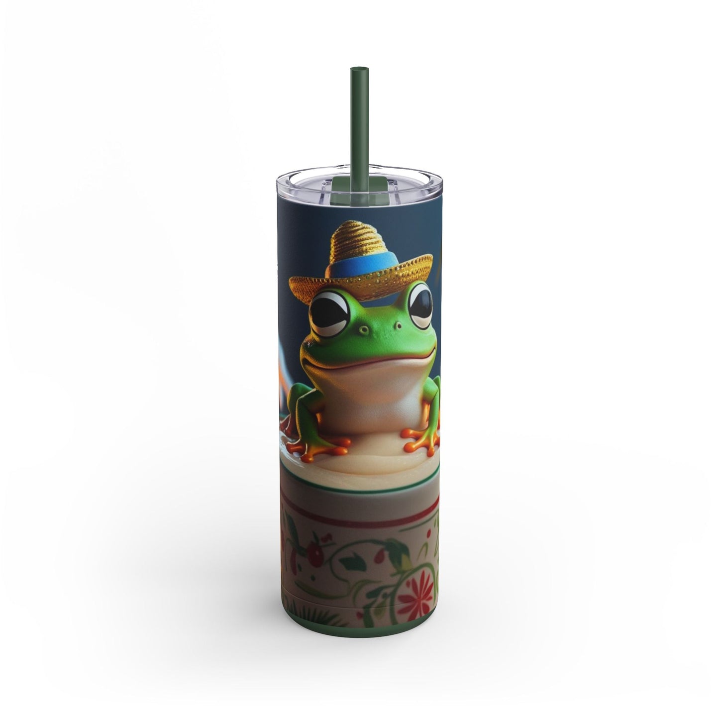 Puerto Rican Christmas Funky Frog Themed Tumbler | 20oz Skinny Drinkware for Nature Lovers, Gift for Kids, Summer Vibes, Eco - Friendly, Party Favor - Metamorphosis Creations