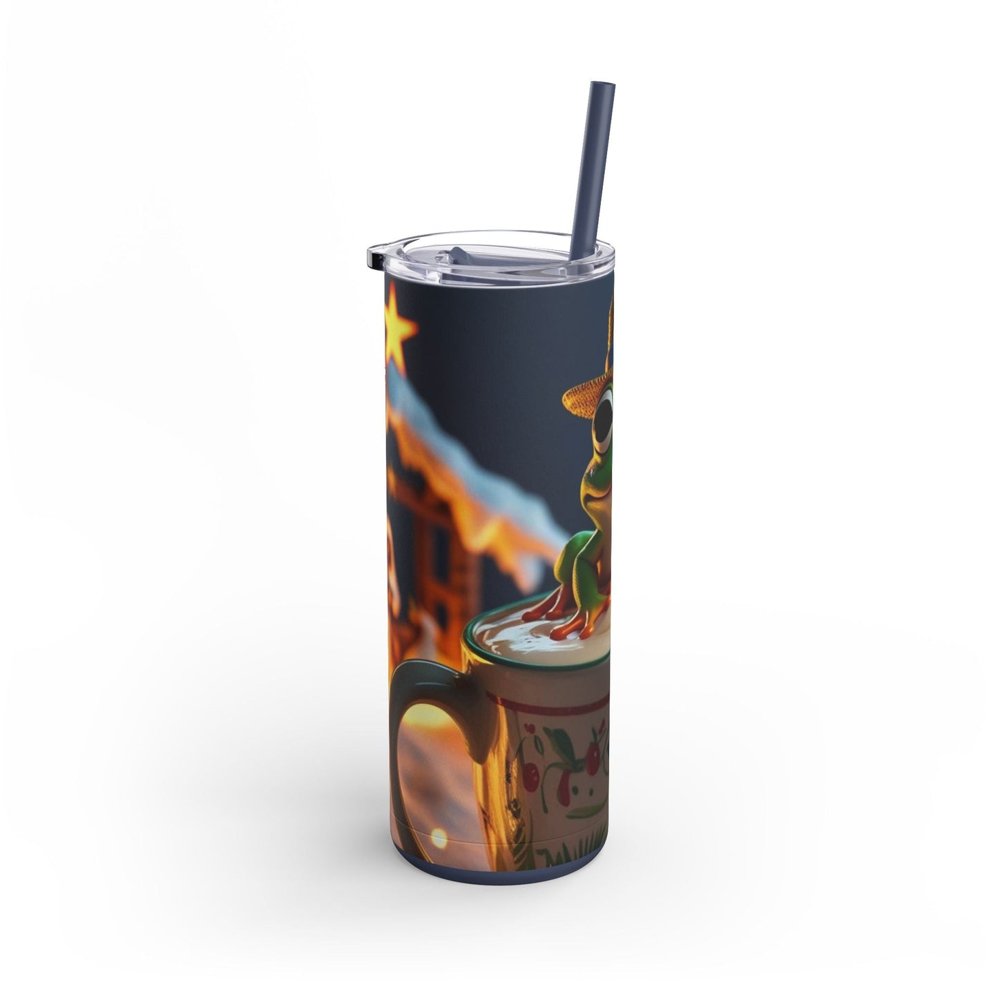 Puerto Rican Christmas Funky Frog Themed Tumbler | 20oz Skinny Drinkware for Nature Lovers, Gift for Kids, Summer Vibes, Eco - Friendly, Party Favor - Metamorphosis Creations