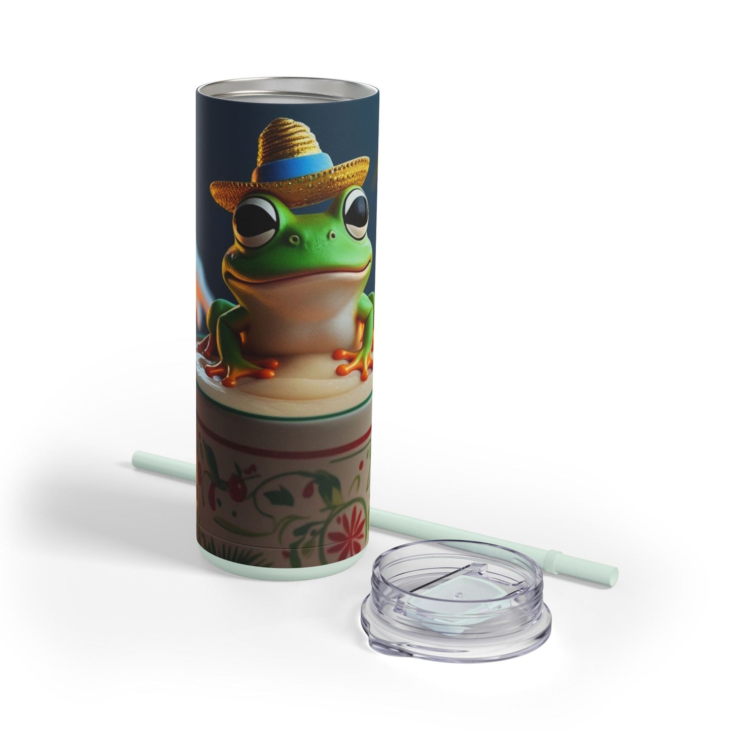 Puerto Rican Christmas Funky Frog Themed Tumbler | 20oz Skinny Drinkware for Nature Lovers, Gift for Kids, Summer Vibes, Eco - Friendly, Party Favor - Metamorphosis Creations