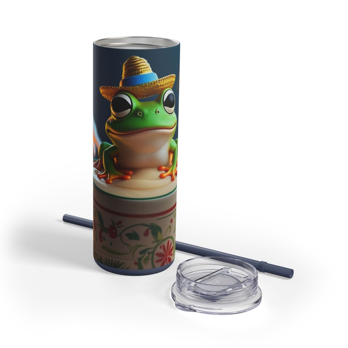 Puerto Rican Christmas Funky Frog Themed Tumbler | 20oz Skinny Drinkware for Nature Lovers, Gift for Kids, Summer Vibes, Eco - Friendly, Party Favor - Metamorphosis Creations