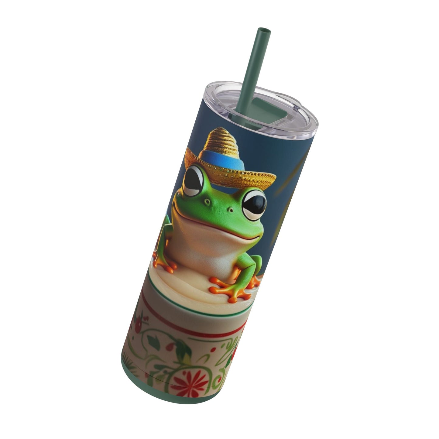 Puerto Rican Christmas Funky Frog Themed Tumbler | 20oz Skinny Drinkware for Nature Lovers, Gift for Kids, Summer Vibes, Eco - Friendly, Party Favor - Metamorphosis Creations