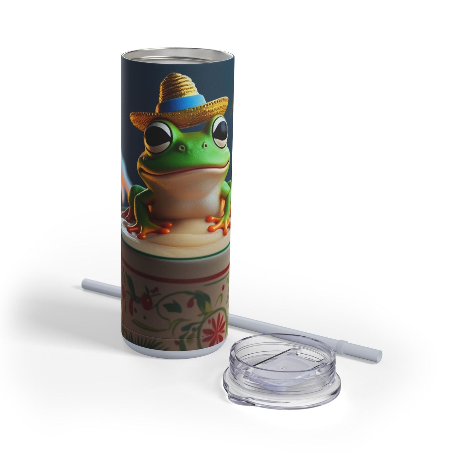 Puerto Rican Christmas Funky Frog Themed Tumbler | 20oz Skinny Drinkware for Nature Lovers, Gift for Kids, Summer Vibes, Eco - Friendly, Party Favor - Metamorphosis Creations
