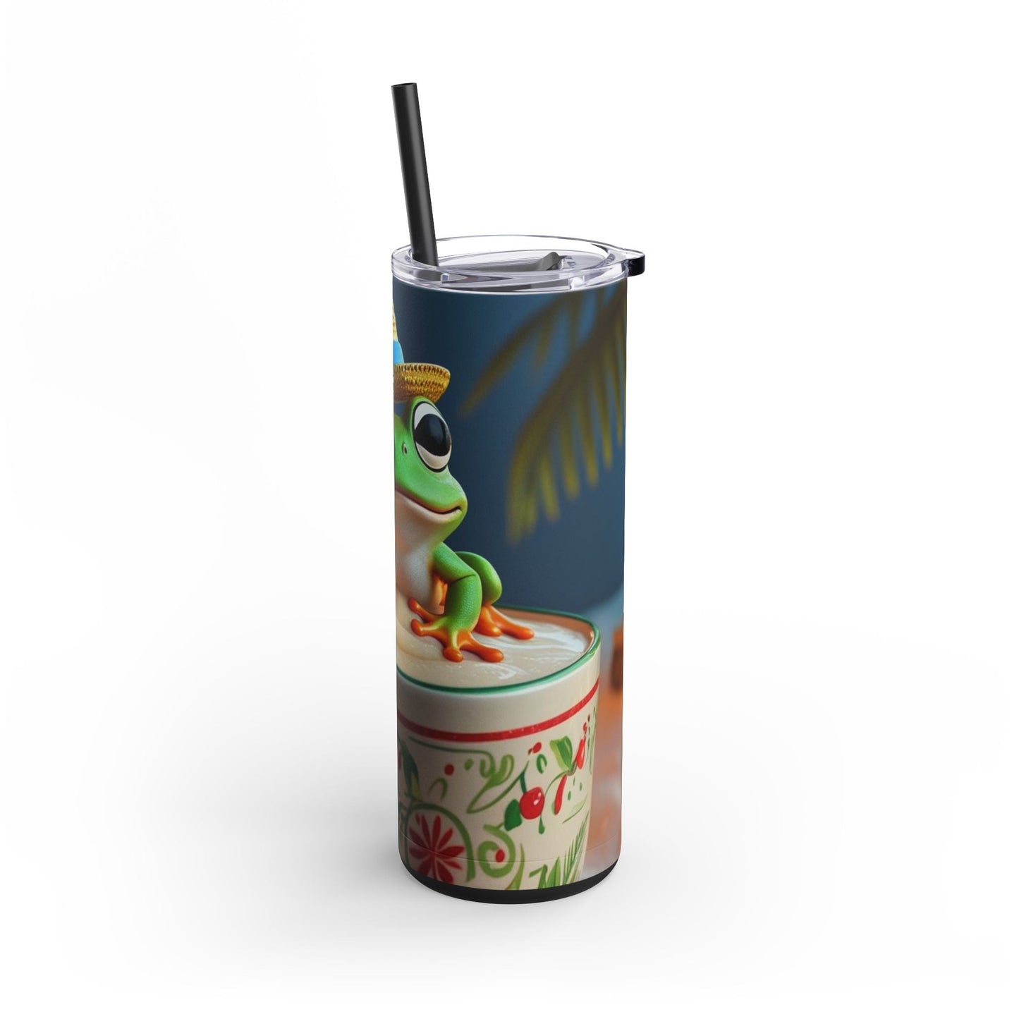 Puerto Rican Christmas Funky Frog Themed Tumbler | 20oz Skinny Drinkware for Nature Lovers, Gift for Kids, Summer Vibes, Eco - Friendly, Party Favor - Metamorphosis Creations