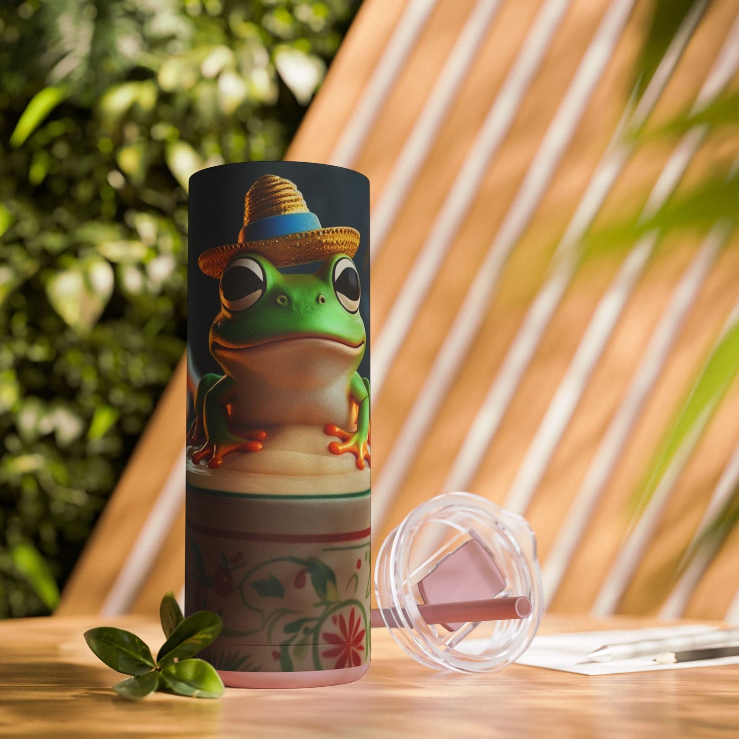 Puerto Rican Christmas Funky Frog Themed Tumbler | 20oz Skinny Drinkware for Nature Lovers, Gift for Kids, Summer Vibes, Eco - Friendly, Party Favor - Metamorphosis Creations