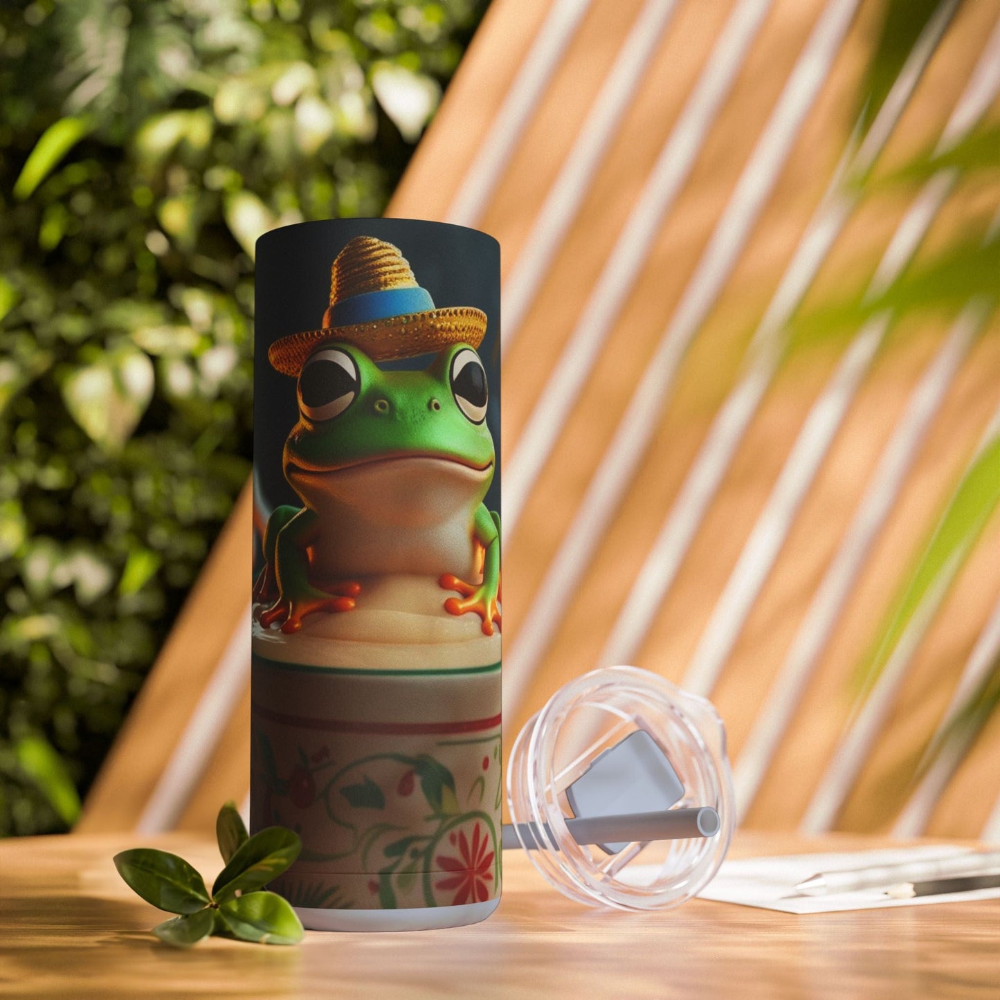 Puerto Rican Christmas Funky Frog Themed Tumbler | 20oz Skinny Drinkware for Nature Lovers, Gift for Kids, Summer Vibes, Eco - Friendly, Party Favor - Metamorphosis Creations
