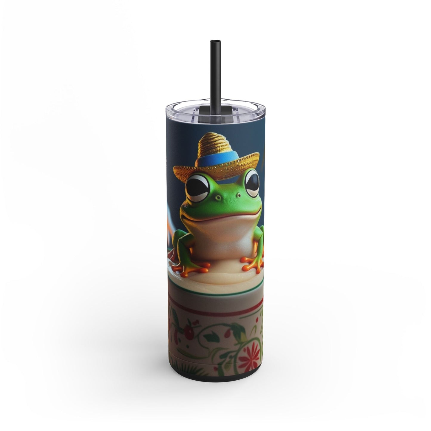 Puerto Rican Christmas Funky Frog Themed Tumbler | 20oz Skinny Drinkware for Nature Lovers, Gift for Kids, Summer Vibes, Eco - Friendly, Party Favor - Metamorphosis Creations