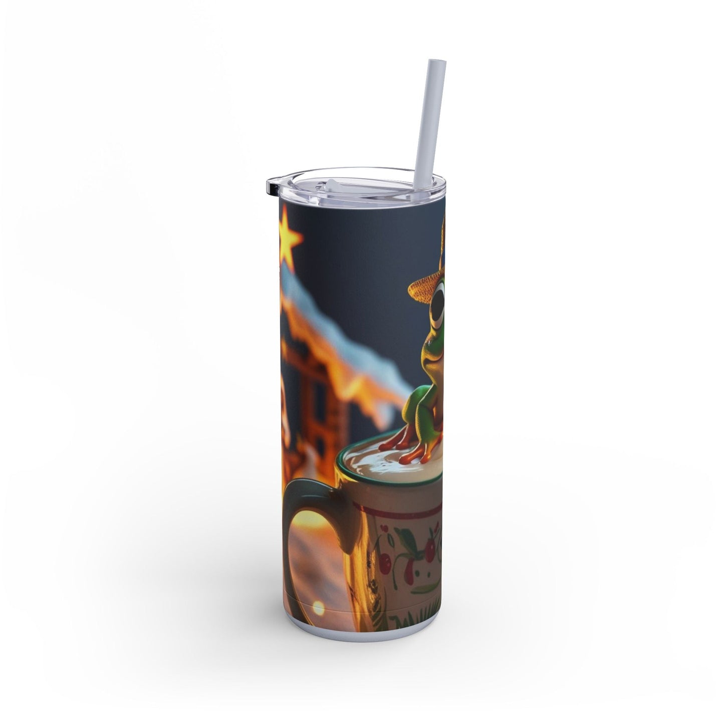 Puerto Rican Christmas Funky Frog Themed Tumbler | 20oz Skinny Drinkware for Nature Lovers, Gift for Kids, Summer Vibes, Eco - Friendly, Party Favor - Metamorphosis Creations