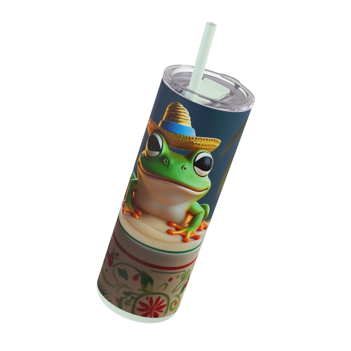 Puerto Rican Christmas Funky Frog Themed Tumbler | 20oz Skinny Drinkware for Nature Lovers, Gift for Kids, Summer Vibes, Eco - Friendly, Party Favor - Metamorphosis Creations