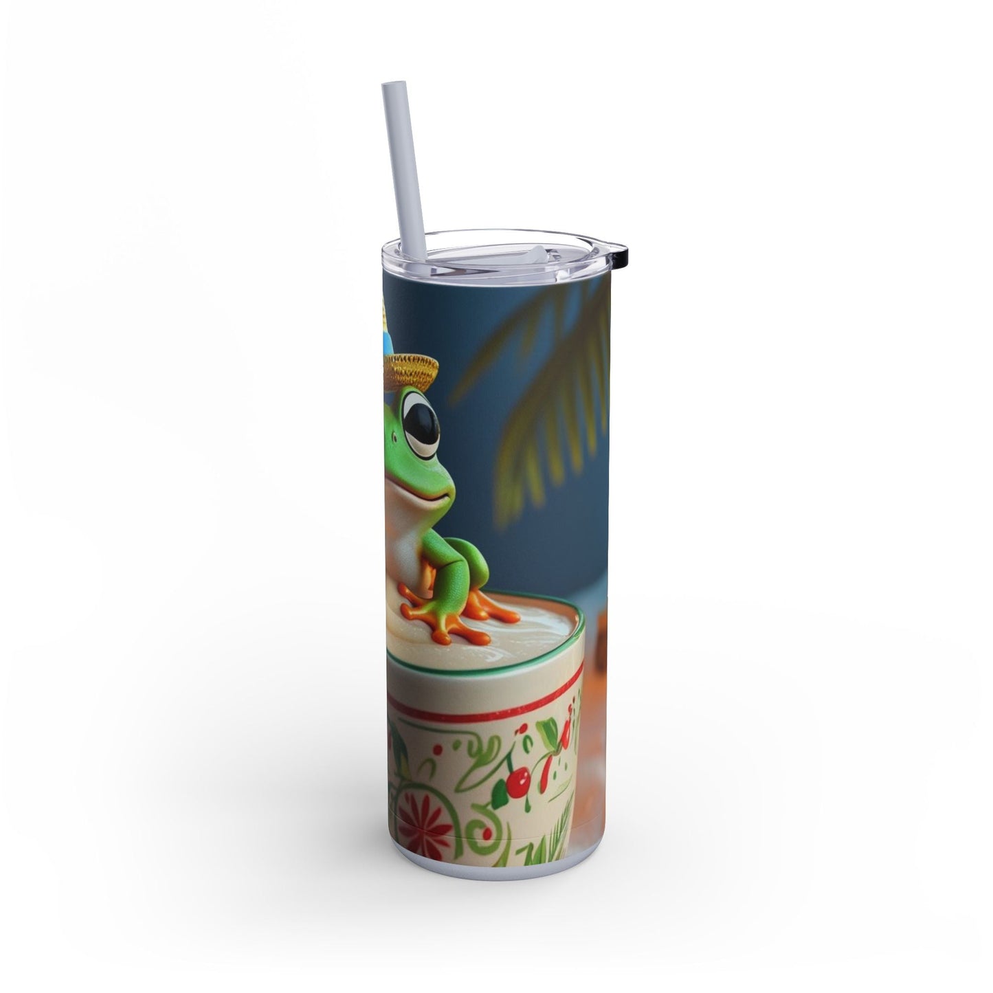 Puerto Rican Christmas Funky Frog Themed Tumbler | 20oz Skinny Drinkware for Nature Lovers, Gift for Kids, Summer Vibes, Eco - Friendly, Party Favor - Metamorphosis Creations