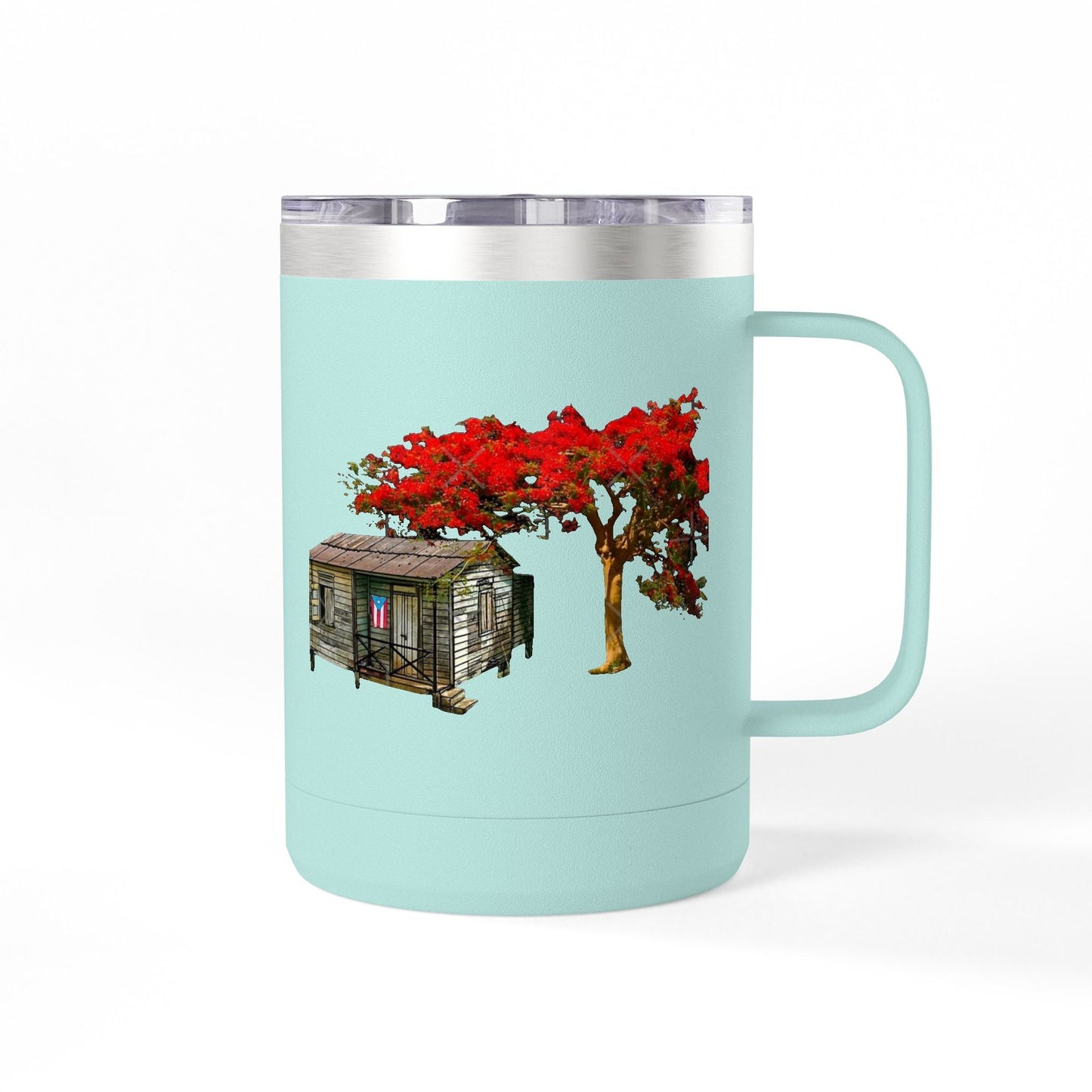 Puerto Rican Christmas Vibrant Floral Coffee Mug Tumbler, 15oz - Perfect for Cozy Mornings, Gifts for Garden Lovers, Unique Drinkware for Home - Metamorphosis Creations