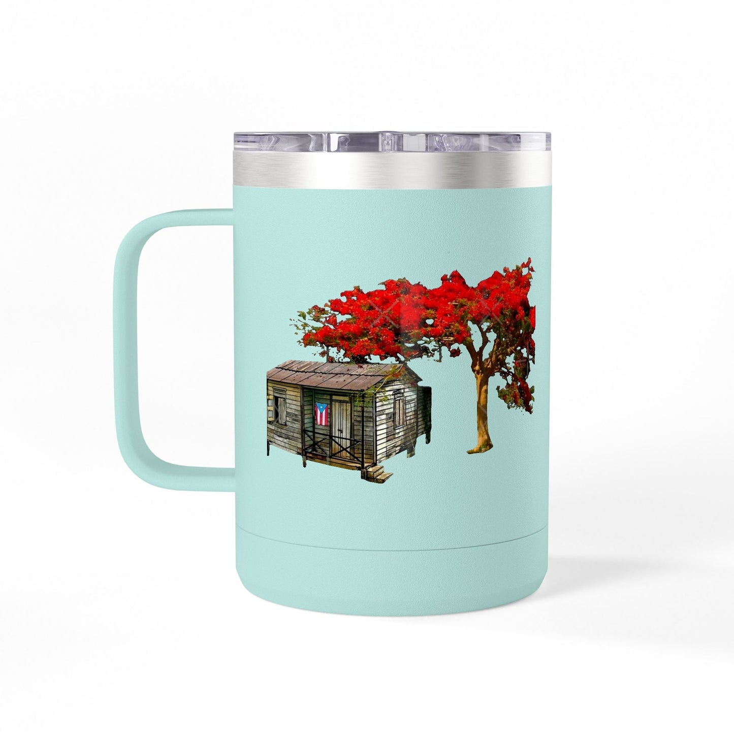 Puerto Rican Christmas Vibrant Floral Coffee Mug Tumbler, 15oz - Perfect for Cozy Mornings, Gifts for Garden Lovers, Unique Drinkware for Home - Metamorphosis Creations