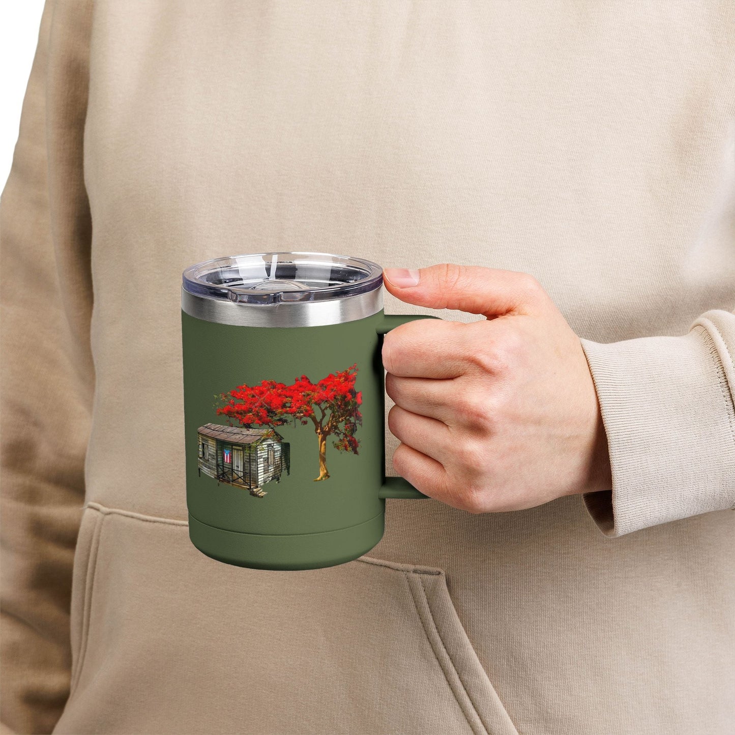 Puerto Rican Christmas Vibrant Floral Coffee Mug Tumbler, 15oz - Perfect for Cozy Mornings, Gifts for Garden Lovers, Unique Drinkware for Home - Metamorphosis Creations