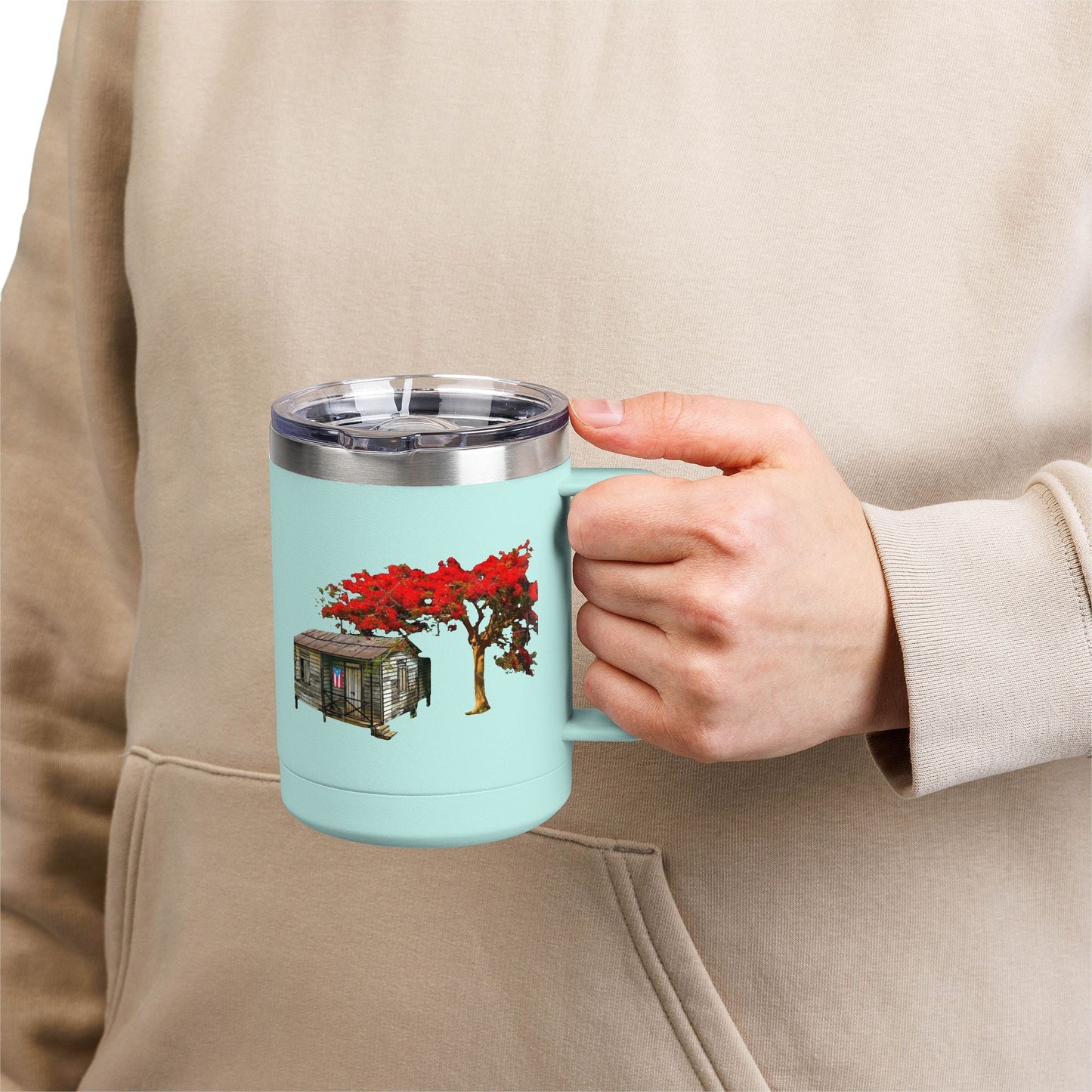 Puerto Rican Christmas Vibrant Floral Coffee Mug Tumbler, 15oz - Perfect for Cozy Mornings, Gifts for Garden Lovers, Unique Drinkware for Home - Metamorphosis Creations