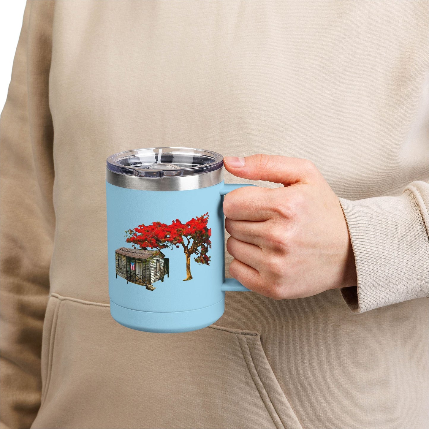 Puerto Rican Christmas Vibrant Floral Coffee Mug Tumbler, 15oz - Perfect for Cozy Mornings, Gifts for Garden Lovers, Unique Drinkware for Home - Metamorphosis Creations