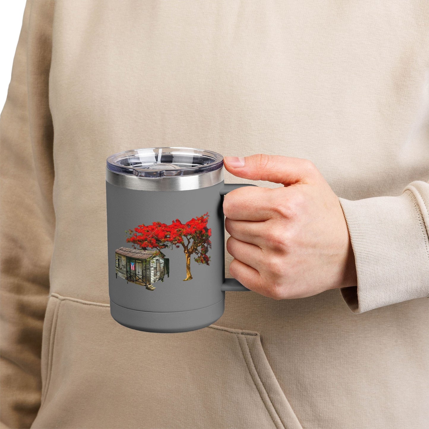 Puerto Rican Christmas Vibrant Floral Coffee Mug Tumbler, 15oz - Perfect for Cozy Mornings, Gifts for Garden Lovers, Unique Drinkware for Home - Metamorphosis Creations