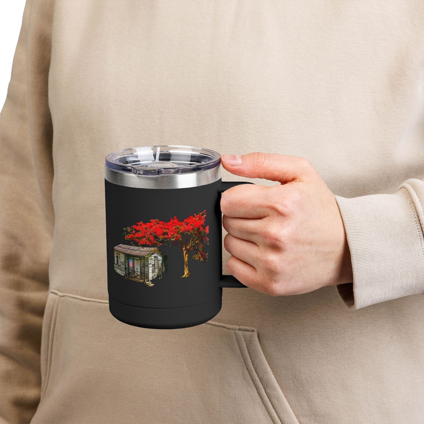 Puerto Rican Christmas Vibrant Floral Coffee Mug Tumbler, 15oz - Perfect for Cozy Mornings, Gifts for Garden Lovers, Unique Drinkware for Home - Metamorphosis Creations