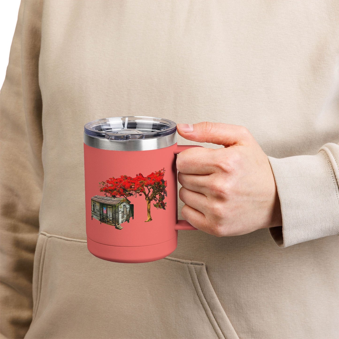 Puerto Rican Christmas Vibrant Floral Coffee Mug Tumbler, 15oz - Perfect for Cozy Mornings, Gifts for Garden Lovers, Unique Drinkware for Home - Metamorphosis Creations