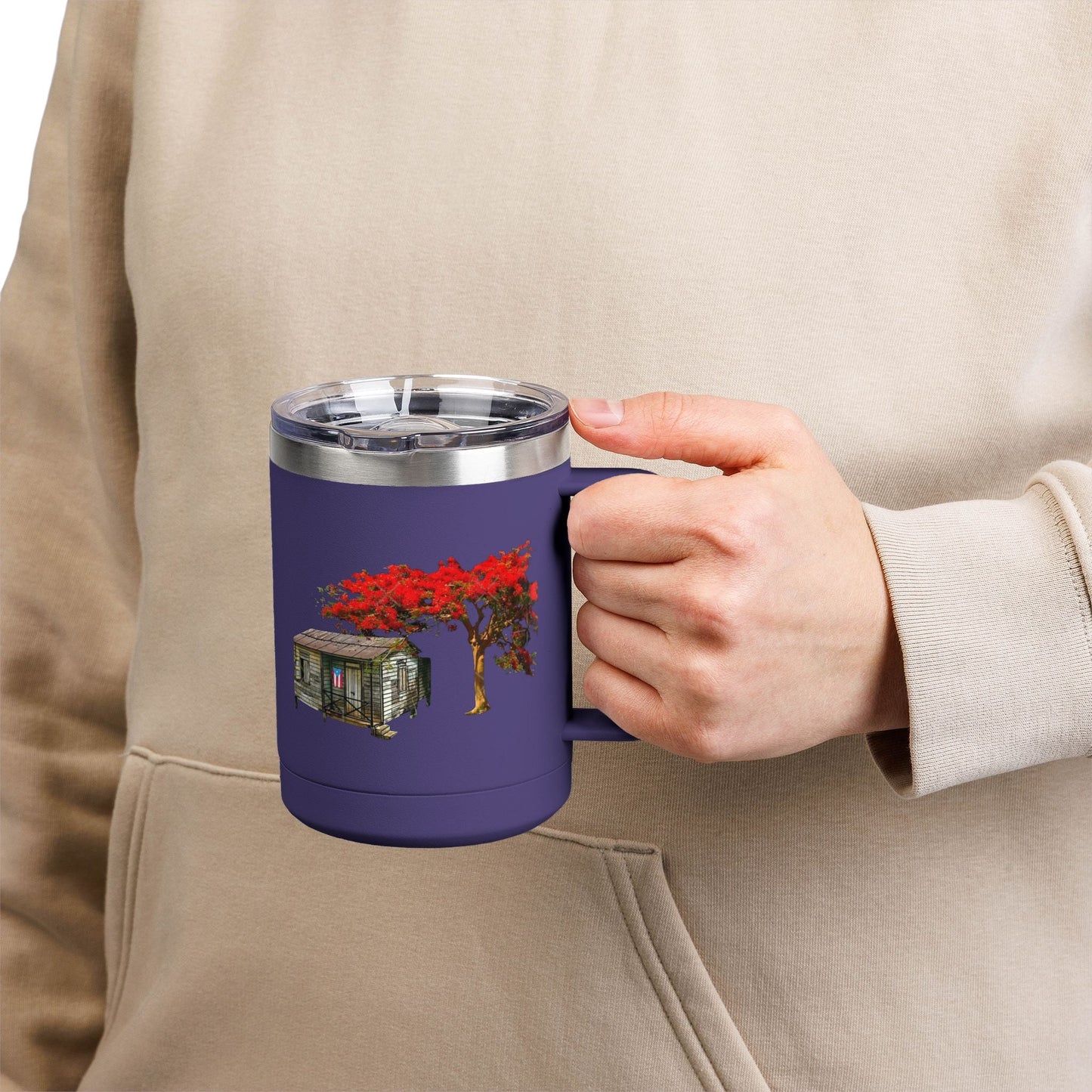 Puerto Rican Christmas Vibrant Floral Coffee Mug Tumbler, 15oz - Perfect for Cozy Mornings, Gifts for Garden Lovers, Unique Drinkware for Home - Metamorphosis Creations