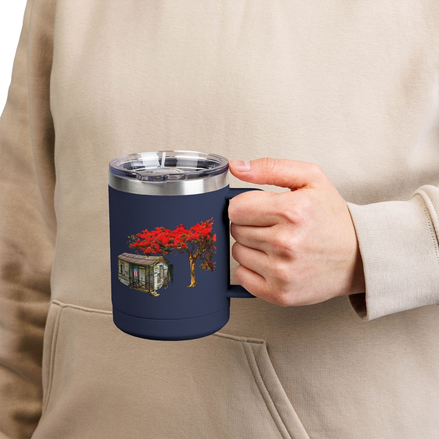 Puerto Rican Christmas Vibrant Floral Coffee Mug Tumbler, 15oz - Perfect for Cozy Mornings, Gifts for Garden Lovers, Unique Drinkware for Home - Metamorphosis Creations
