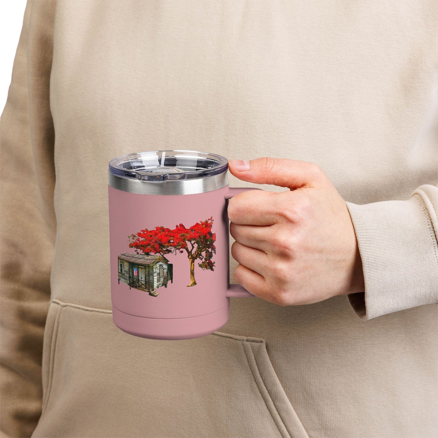 Puerto Rican Christmas Vibrant Floral Coffee Mug Tumbler, 15oz - Perfect for Cozy Mornings, Gifts for Garden Lovers, Unique Drinkware for Home - Metamorphosis Creations