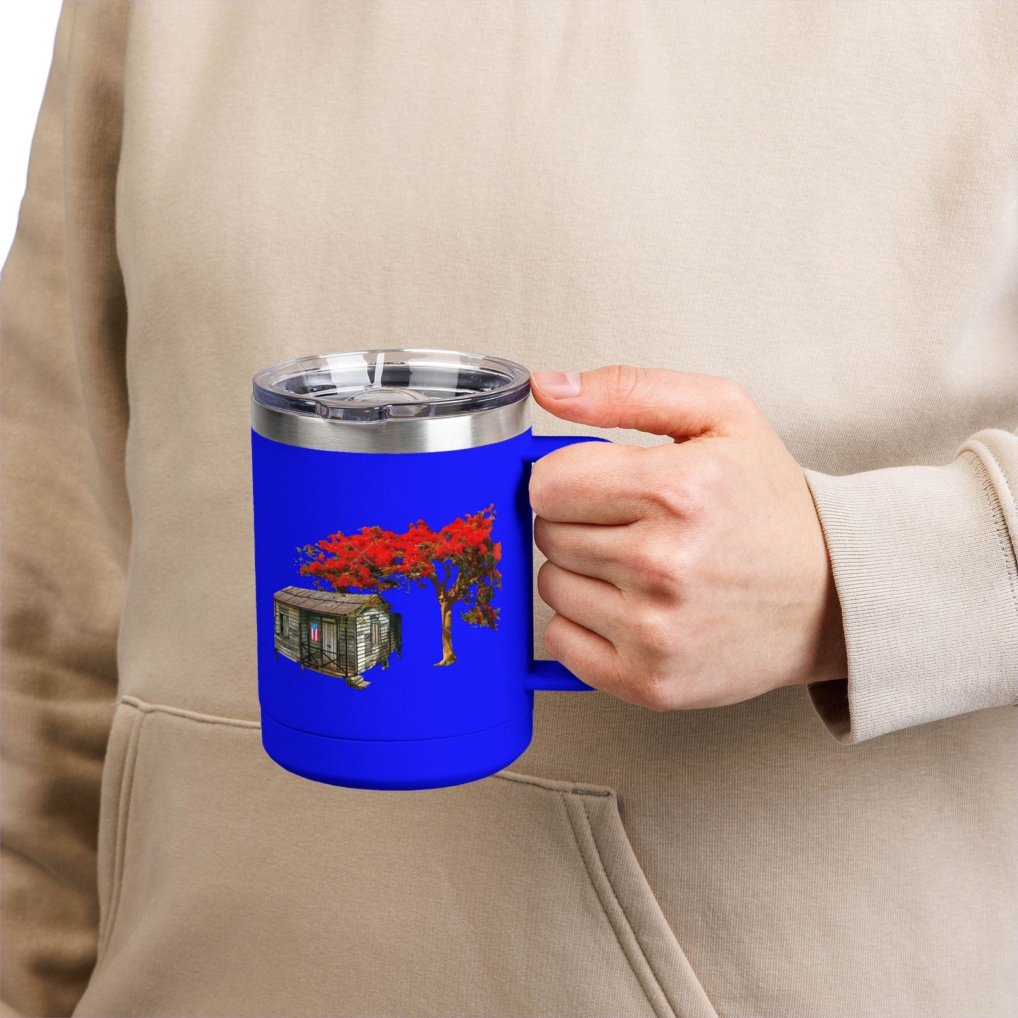 Puerto Rican Christmas Vibrant Floral Coffee Mug Tumbler, 15oz - Perfect for Cozy Mornings, Gifts for Garden Lovers, Unique Drinkware for Home - Metamorphosis Creations