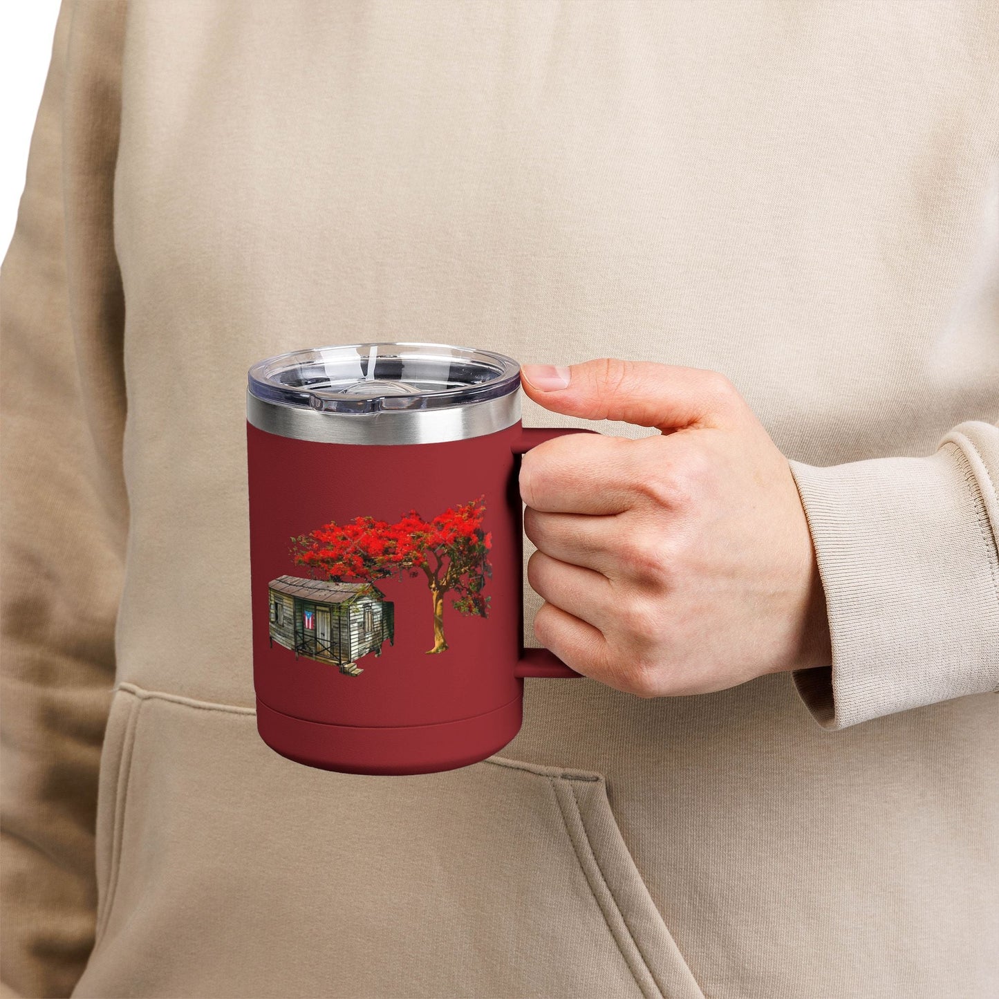 Puerto Rican Christmas Vibrant Floral Coffee Mug Tumbler, 15oz - Perfect for Cozy Mornings, Gifts for Garden Lovers, Unique Drinkware for Home - Metamorphosis Creations