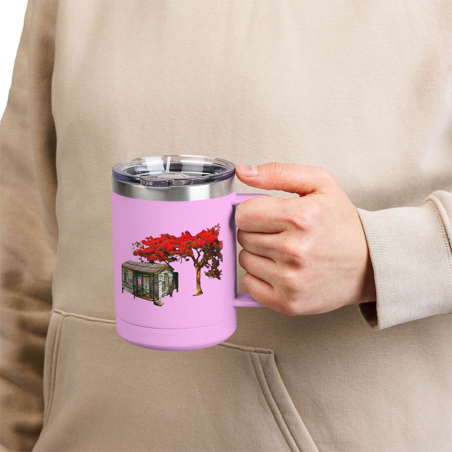 Puerto Rican Christmas Vibrant Floral Coffee Mug Tumbler, 15oz - Perfect for Cozy Mornings, Gifts for Garden Lovers, Unique Drinkware for Home - Metamorphosis Creations