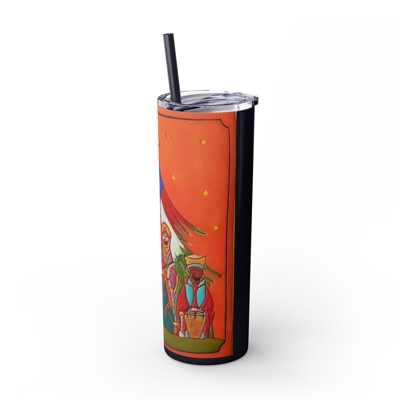 Puerto Rican Christmas Vibrant Nativity Skinny Tumbler, 20oz – Colorful Christmas Travel Mug, Holiday Gift, Personalized Drinkware, Festive Straw Cup - Metamorphosis Creations