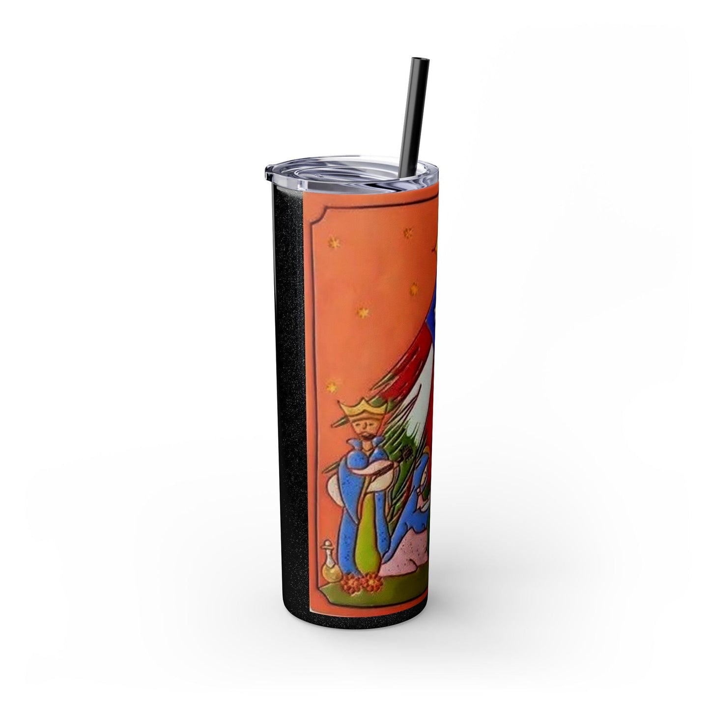 Puerto Rican Christmas Vibrant Nativity Skinny Tumbler, 20oz – Colorful Christmas Travel Mug, Holiday Gift, Personalized Drinkware, Festive Straw Cup - Metamorphosis Creations