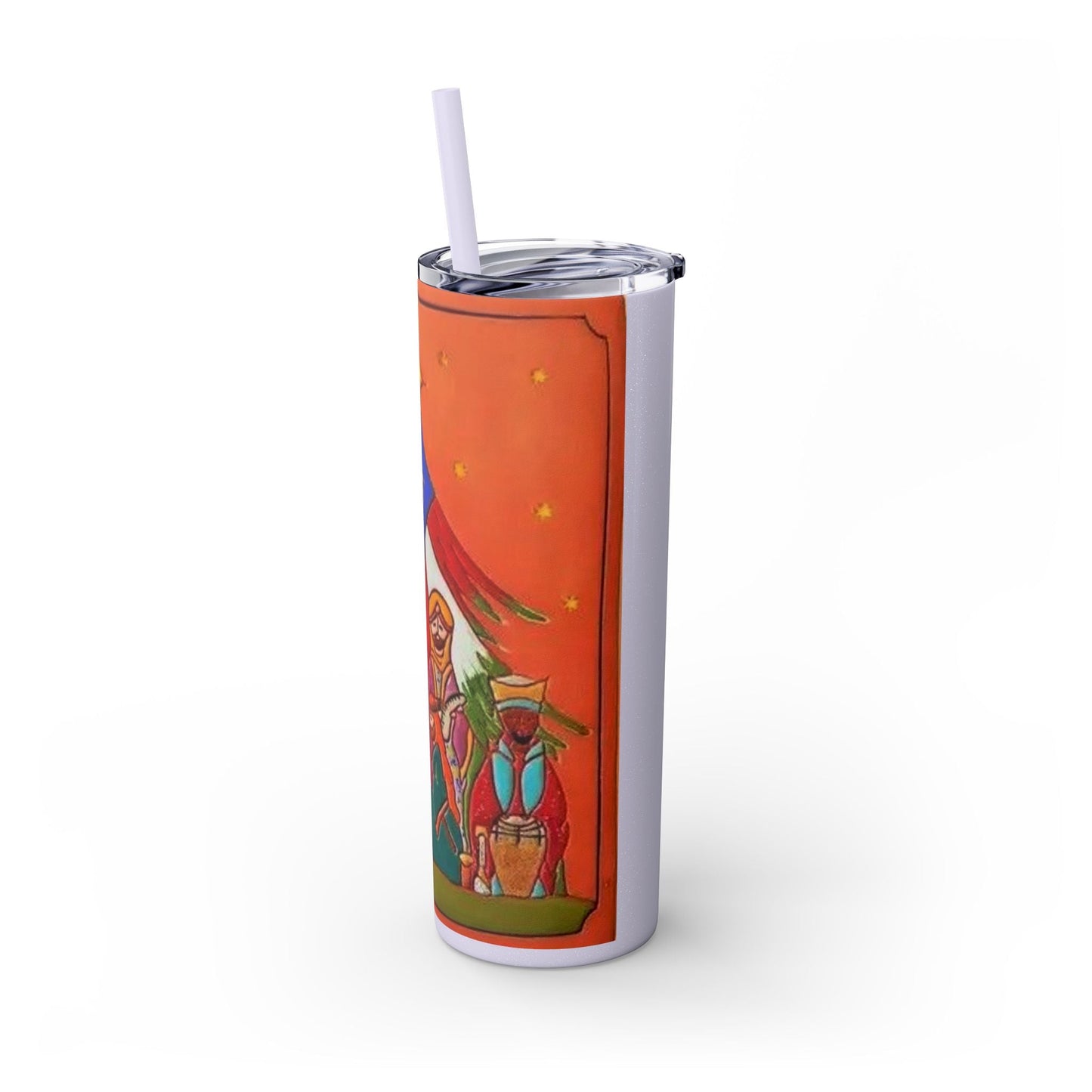 Puerto Rican Christmas Vibrant Nativity Skinny Tumbler, 20oz – Colorful Christmas Travel Mug, Holiday Gift, Personalized Drinkware, Festive Straw Cup - Metamorphosis Creations