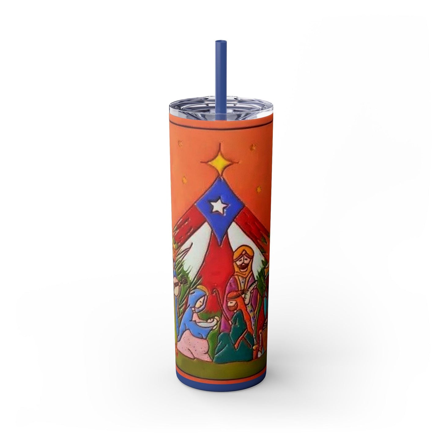 Puerto Rican Christmas Vibrant Nativity Skinny Tumbler, 20oz – Colorful Christmas Travel Mug, Holiday Gift, Personalized Drinkware, Festive Straw Cup - Metamorphosis Creations