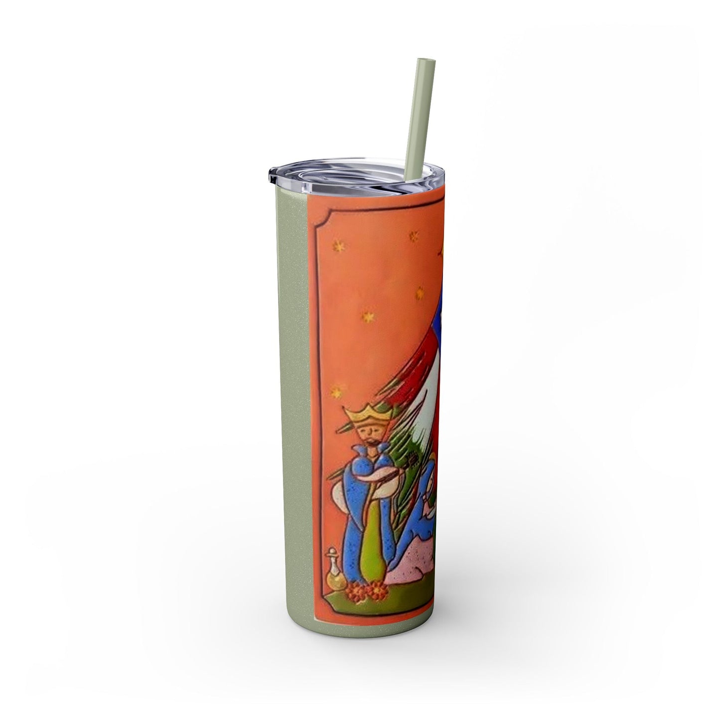 Puerto Rican Christmas Vibrant Nativity Skinny Tumbler, 20oz – Colorful Christmas Travel Mug, Holiday Gift, Personalized Drinkware, Festive Straw Cup - Metamorphosis Creations