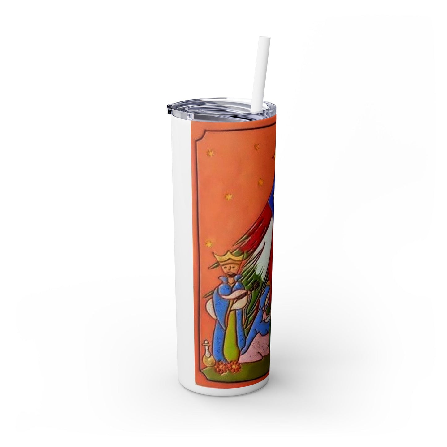 Puerto Rican Christmas Vibrant Nativity Skinny Tumbler, 20oz – Colorful Christmas Travel Mug, Holiday Gift, Personalized Drinkware, Festive Straw Cup - Metamorphosis Creations