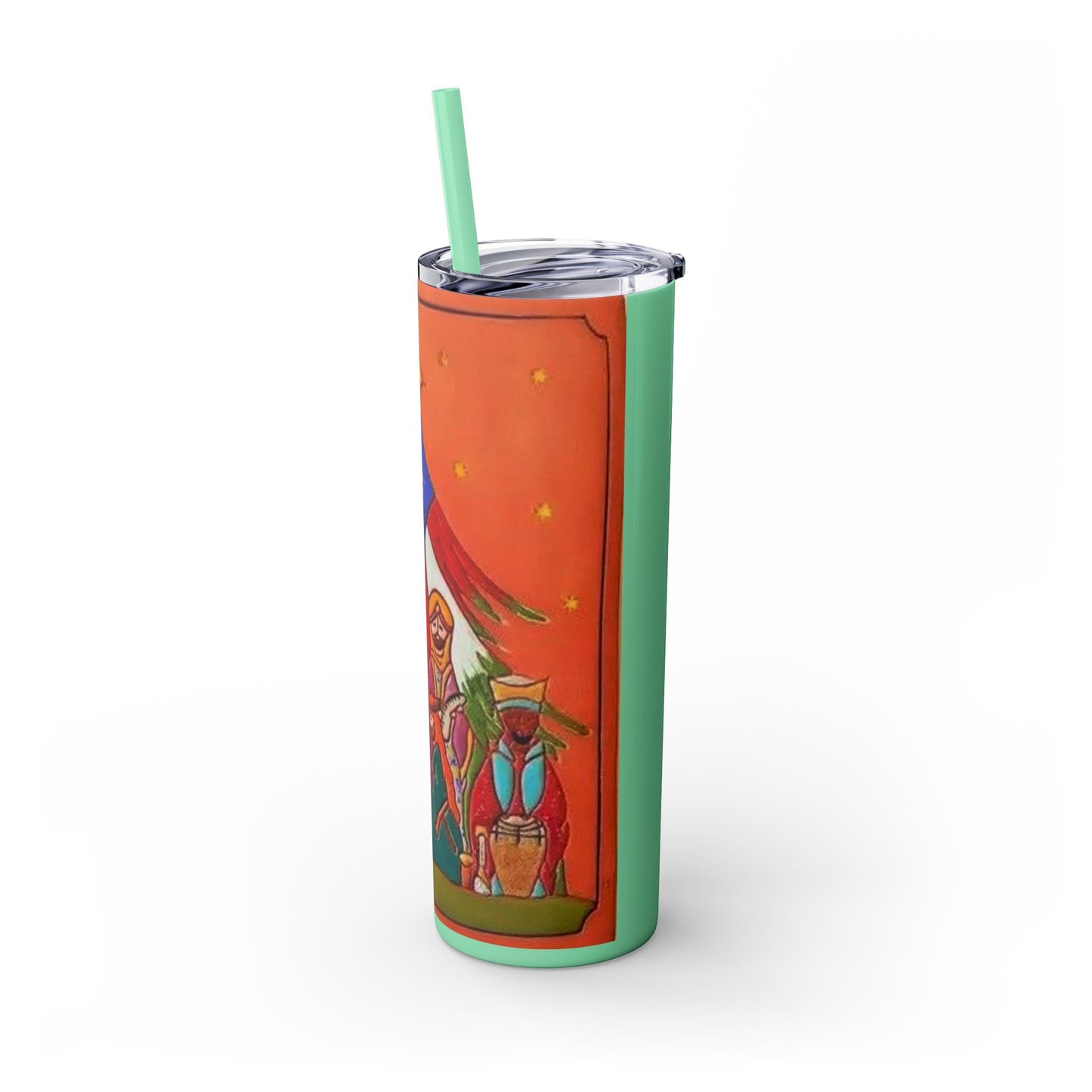 Puerto Rican Christmas Vibrant Nativity Skinny Tumbler, 20oz – Colorful Christmas Travel Mug, Holiday Gift, Personalized Drinkware, Festive Straw Cup - Metamorphosis Creations