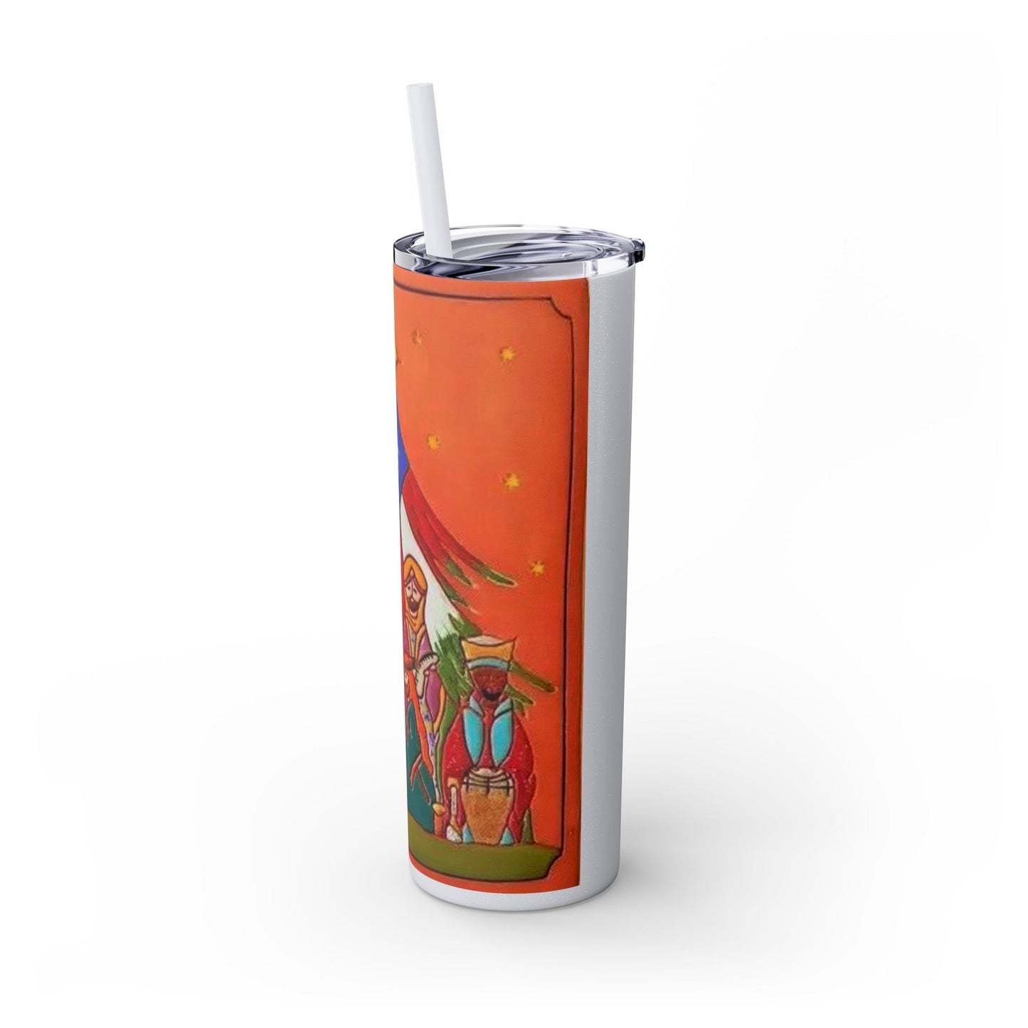Puerto Rican Christmas Vibrant Nativity Skinny Tumbler, 20oz – Colorful Christmas Travel Mug, Holiday Gift, Personalized Drinkware, Festive Straw Cup - Metamorphosis Creations