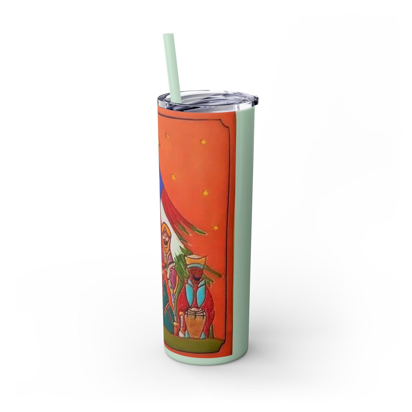 Puerto Rican Christmas Vibrant Nativity Skinny Tumbler, 20oz – Colorful Christmas Travel Mug, Holiday Gift, Personalized Drinkware, Festive Straw Cup - Metamorphosis Creations