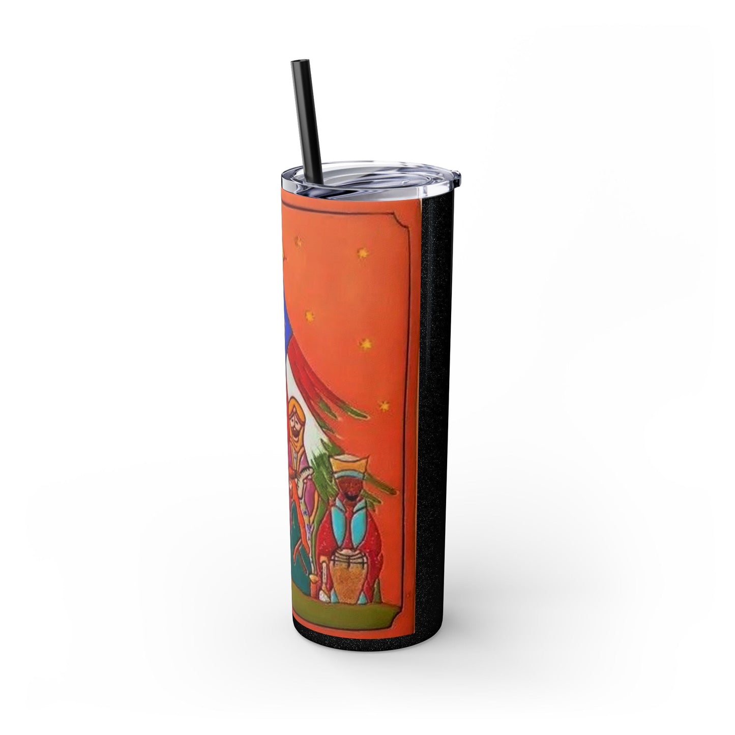 Puerto Rican Christmas Vibrant Nativity Skinny Tumbler, 20oz – Colorful Christmas Travel Mug, Holiday Gift, Personalized Drinkware, Festive Straw Cup - Metamorphosis Creations