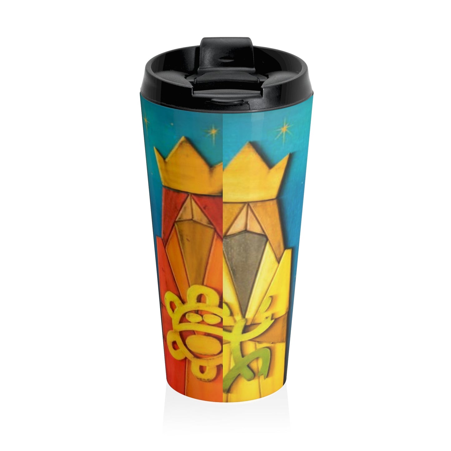 Puerto Rican Christmas Vibrant Stainless Steel Travel Mug for Tea & Coffee Lovers, Colorful King Design, Ideal Gift for Holidays & Celebrations - Metamorphosis Creations