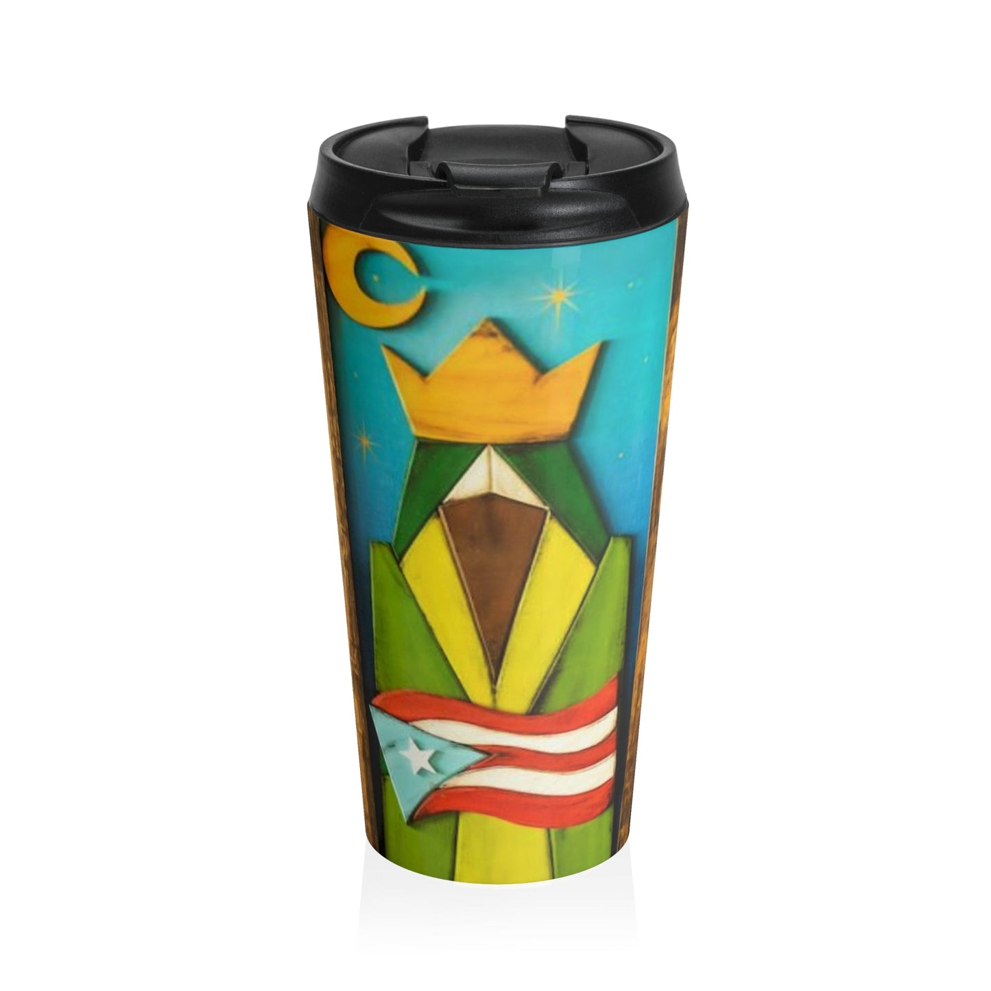 Puerto Rican Christmas Vibrant Stainless Steel Travel Mug for Tea & Coffee Lovers, Colorful King Design, Ideal Gift for Holidays & Celebrations - Metamorphosis Creations