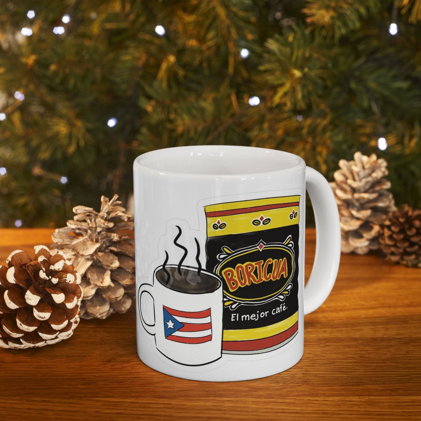 Puerto Rican Coffee Ceramic Mug - Unique Coffee Lover Gift, Fun Kitchen Decor, Home Office, Daily Use, Coffee Addict - Metamorphosis Creations