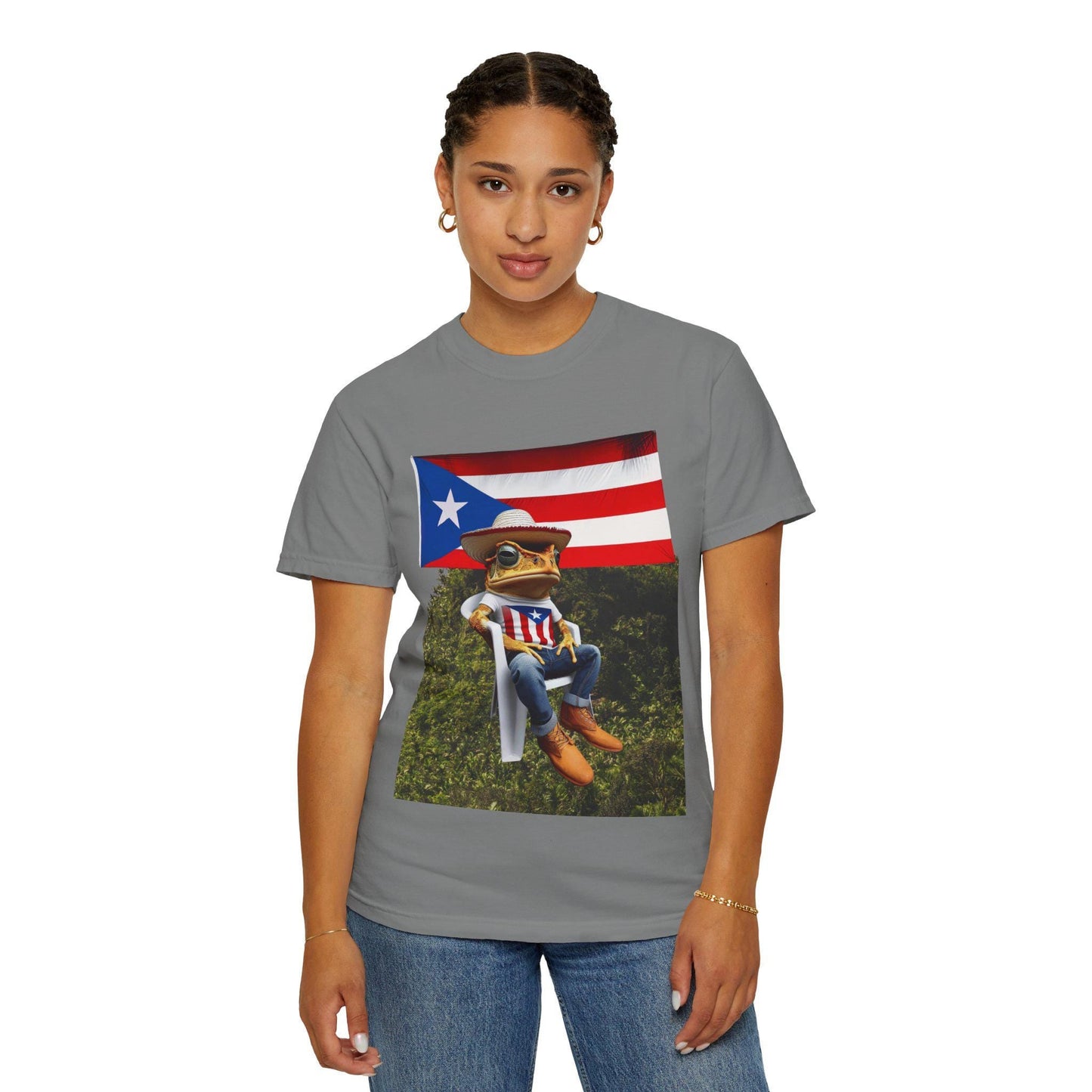 Puerto Rican Flag Shirt Coquà Frog T-Shirt Boricua Unisex Tee, Taino Puerto Rico Gift, Garment Dyed Vintage Look Graphic Shirt - Metamorphosis Creations