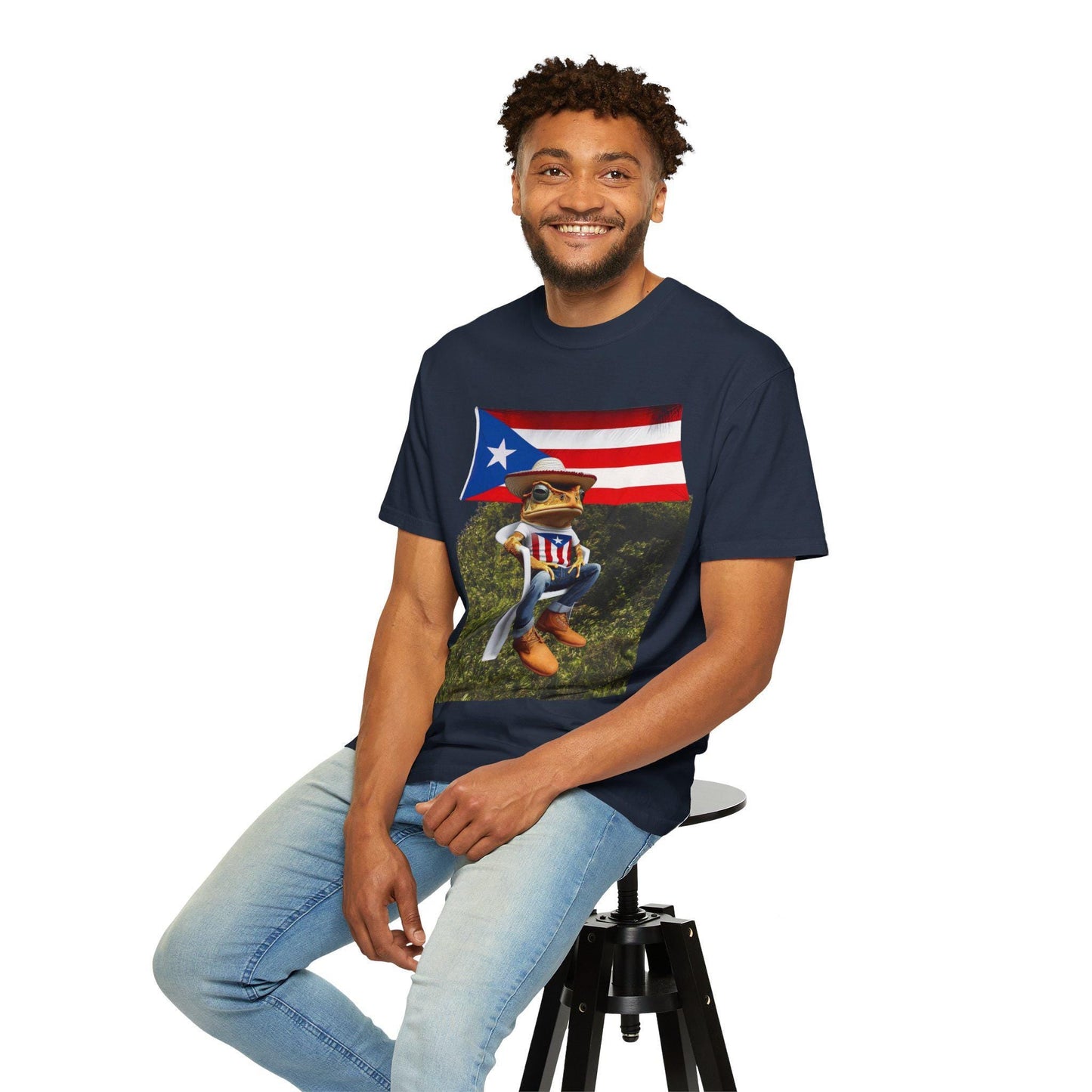 Puerto Rican Flag Shirt Coquà Frog T-Shirt Boricua Unisex Tee, Taino Puerto Rico Gift, Garment Dyed Vintage Look Graphic Shirt - Metamorphosis Creations