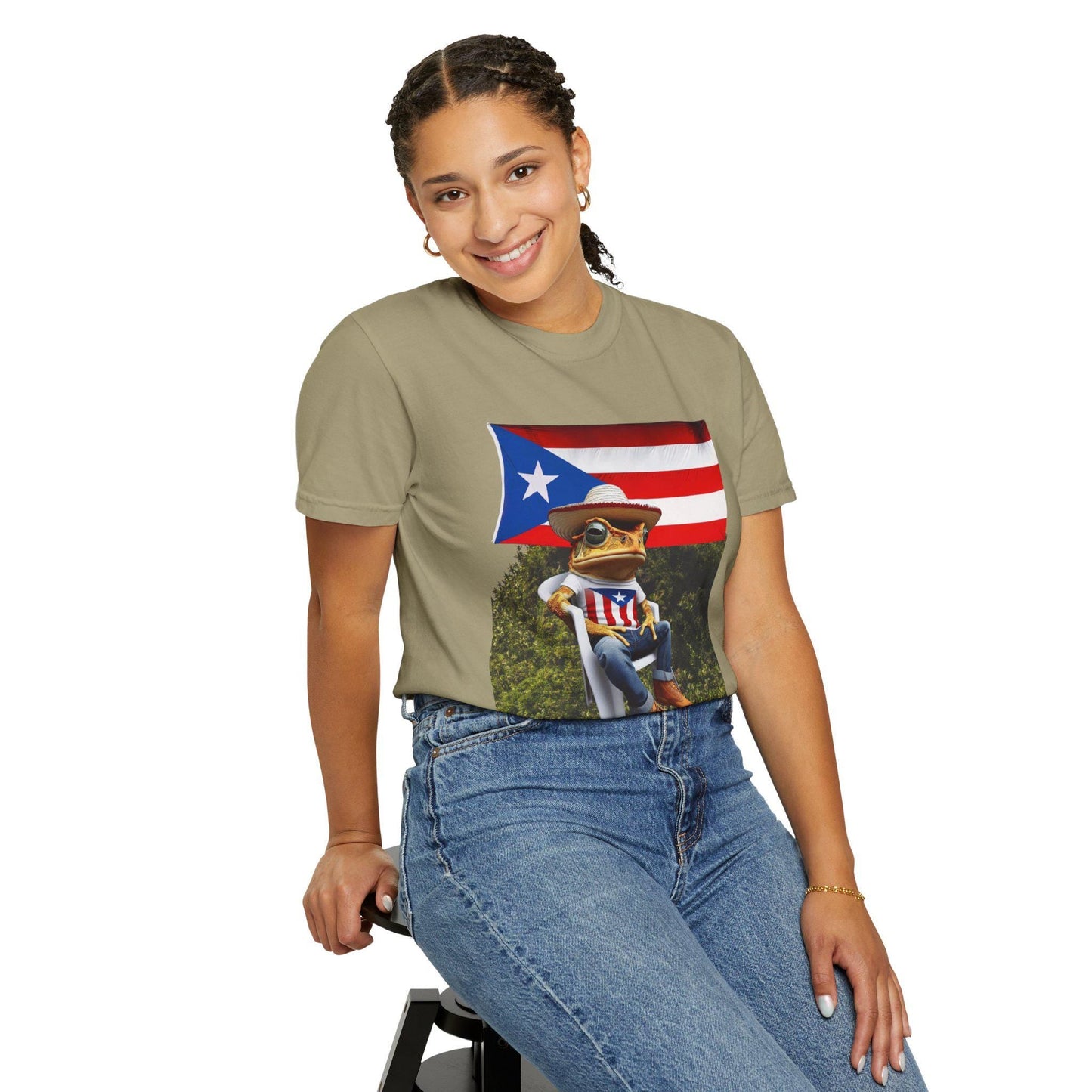 Puerto Rican Flag Shirt Coquà Frog T-Shirt Boricua Unisex Tee, Taino Puerto Rico Gift, Garment Dyed Vintage Look Graphic Shirt - Metamorphosis Creations