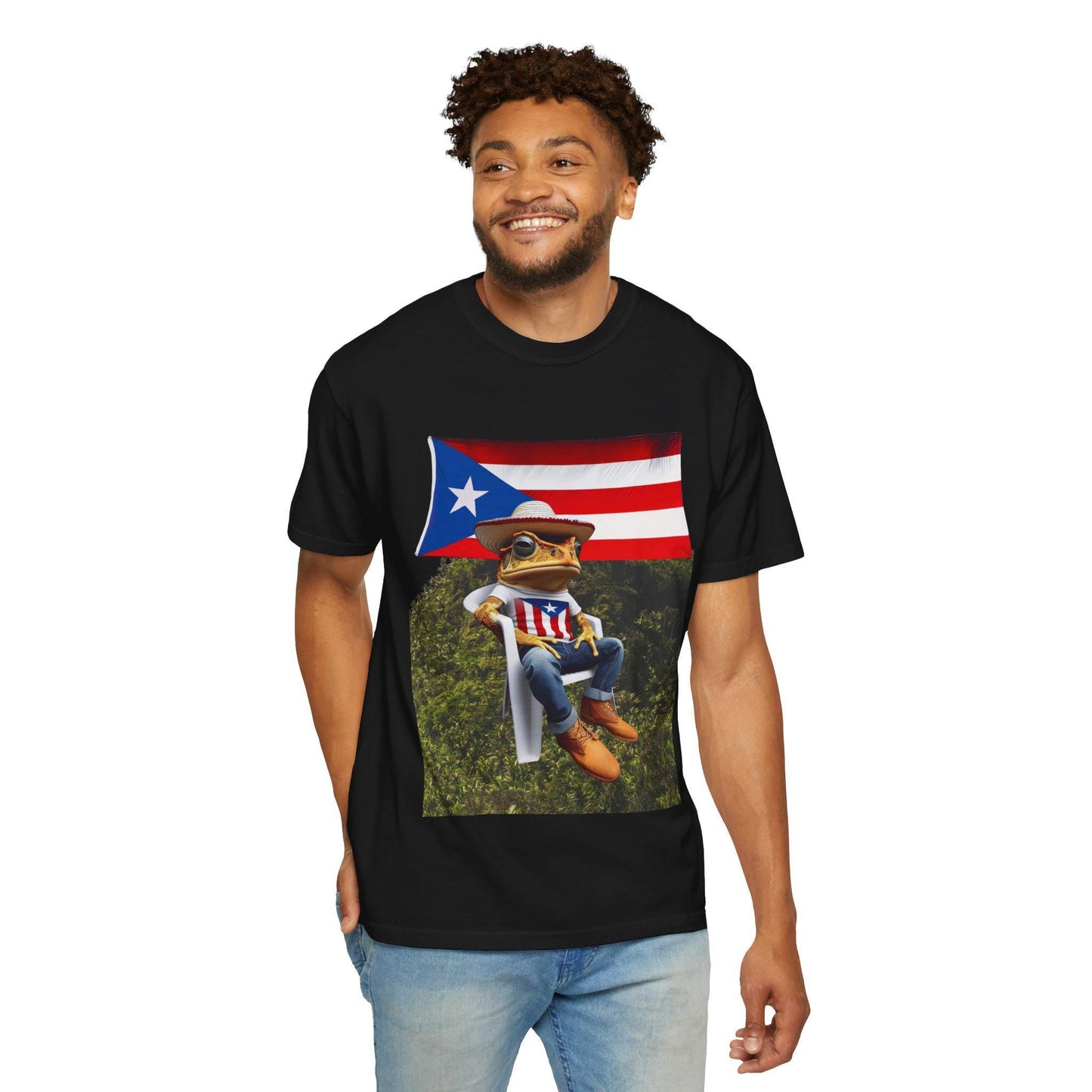 Puerto Rican Flag Shirt Coquà Frog T-Shirt Boricua Unisex Tee, Taino Puerto Rico Gift, Garment Dyed Vintage Look Graphic Shirt - Metamorphosis Creations