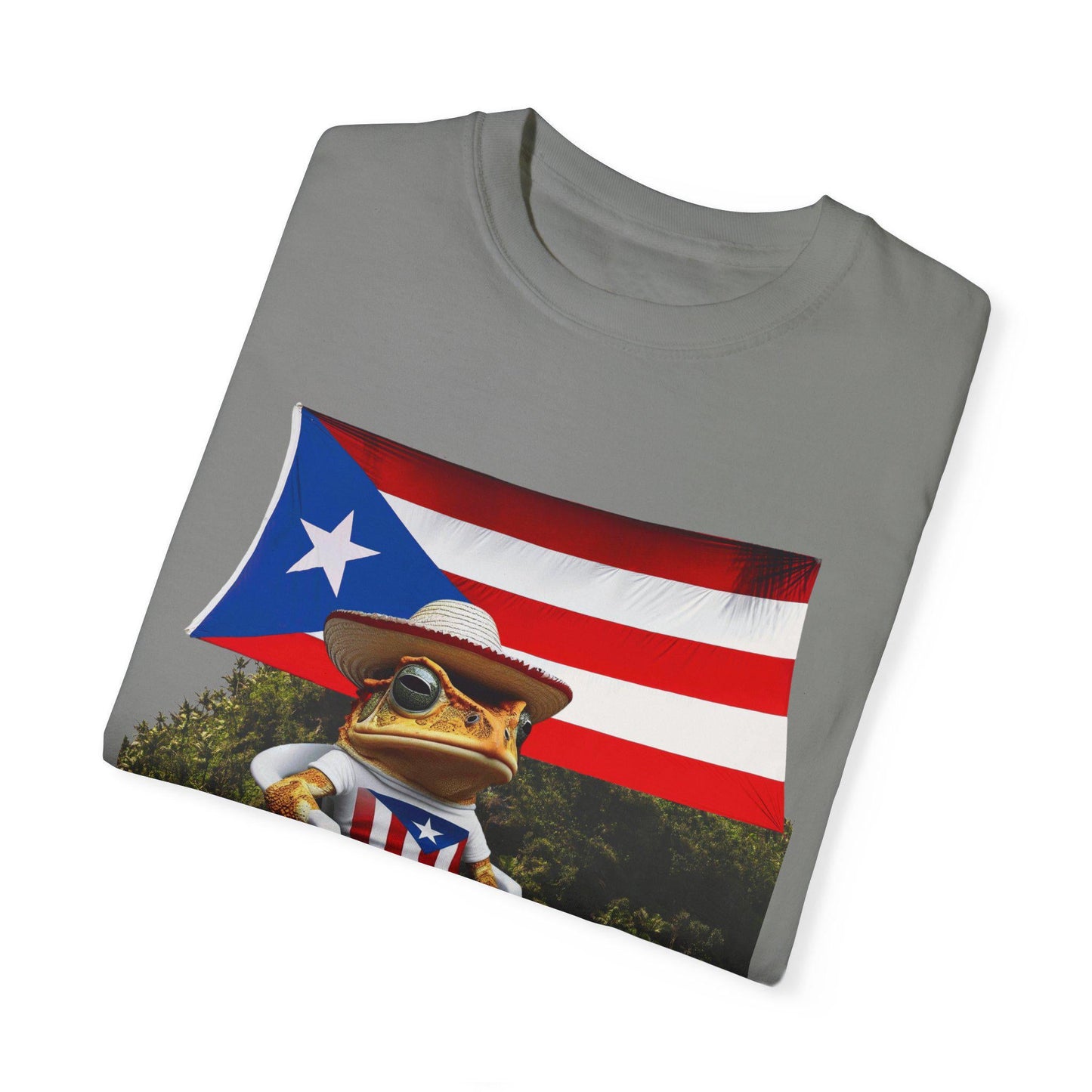 Puerto Rican Flag Shirt Coquà Frog T-Shirt Boricua Unisex Tee, Taino Puerto Rico Gift, Garment Dyed Vintage Look Graphic Shirt - Metamorphosis Creations
