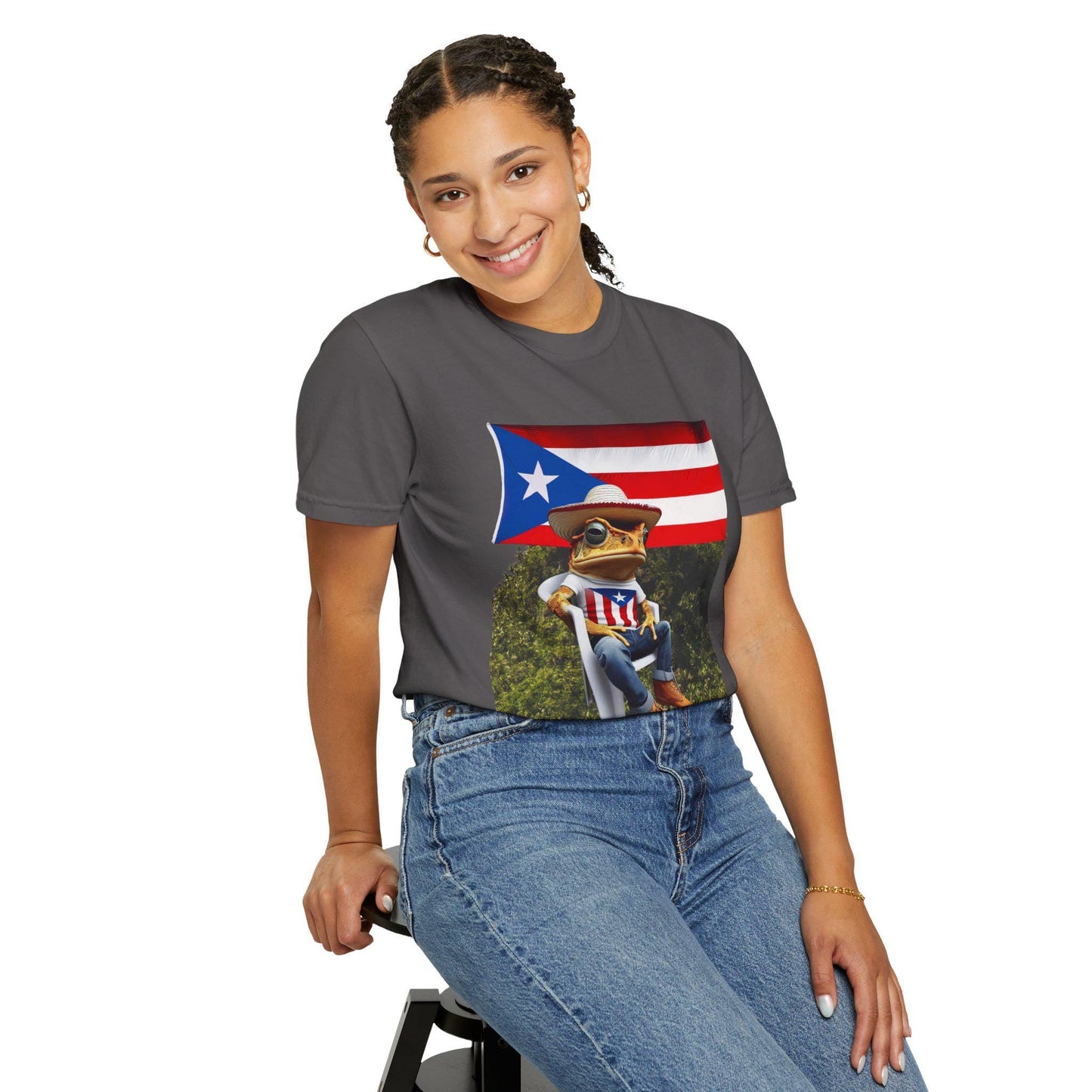 Puerto Rican Flag Shirt Coquà Frog T-Shirt Boricua Unisex Tee, Taino Puerto Rico Gift, Garment Dyed Vintage Look Graphic Shirt - Metamorphosis Creations